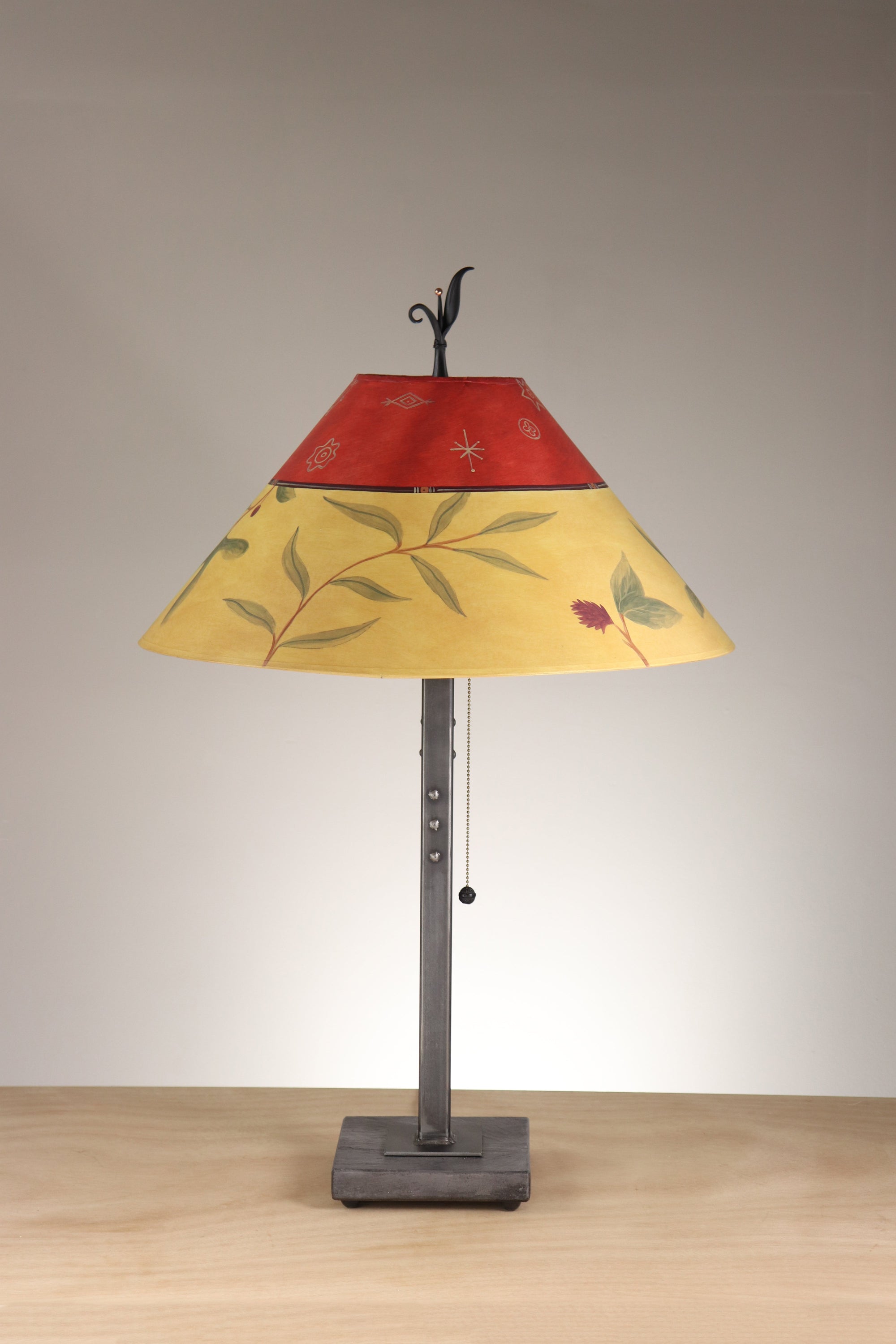 Janna Ugone & Co Table Lamp Steel Table Lamp with Large Conical Shade in Mixed Leaf in Poppy