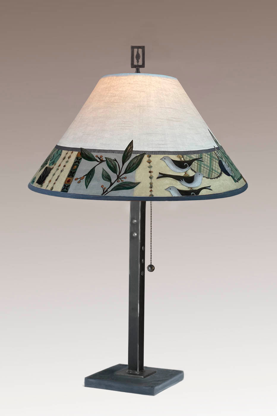 Janna Ugone &amp; Co Table Lamp Steel Table Lamp with Large Conical Shade in New Capri Opal