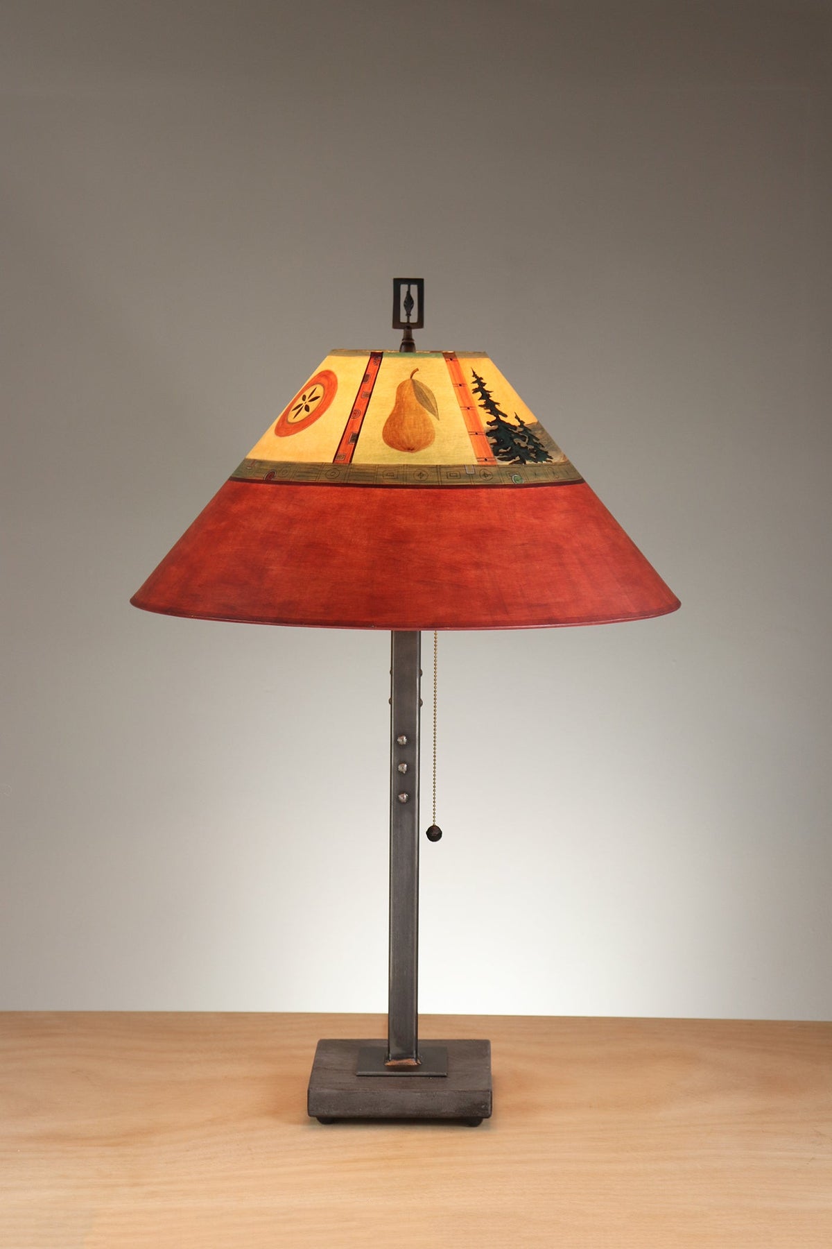 Janna Ugone &amp; Co Table Lamp Steel Table Lamp with Large Conical Shade in Pear Lake in Crimson