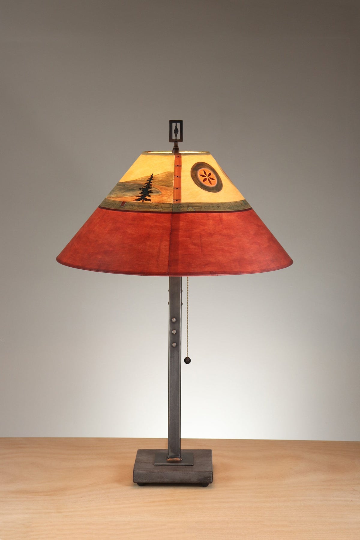 Janna Ugone &amp; Co Table Lamp Steel Table Lamp with Large Conical Shade in Pear Lake in Crimson