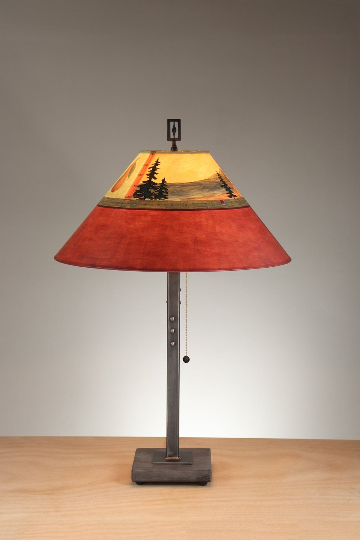 Janna Ugone &amp; Co Table Lamp Steel Table Lamp with Large Conical Shade in Pear Lake in Crimson