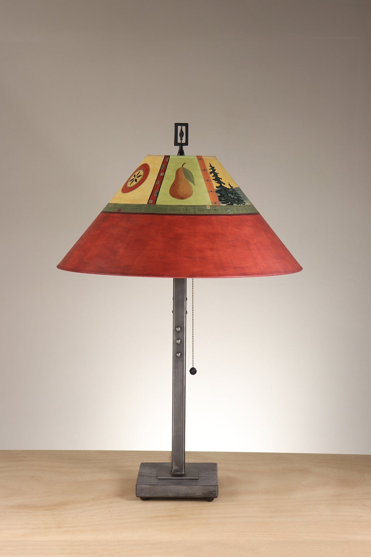 Janna Ugone &amp; Co Table Lamp Steel Table Lamp with Large Conical Shade in Pear Lake in Crimson