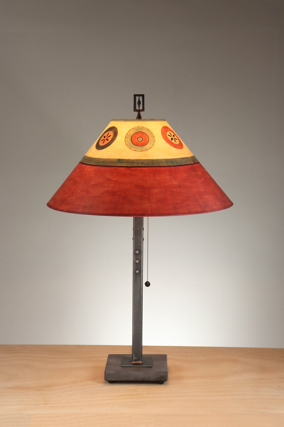 Janna Ugone &amp; Co Table Lamp Steel Table Lamp with Large Conical Shade in Pear Lake in Crimson