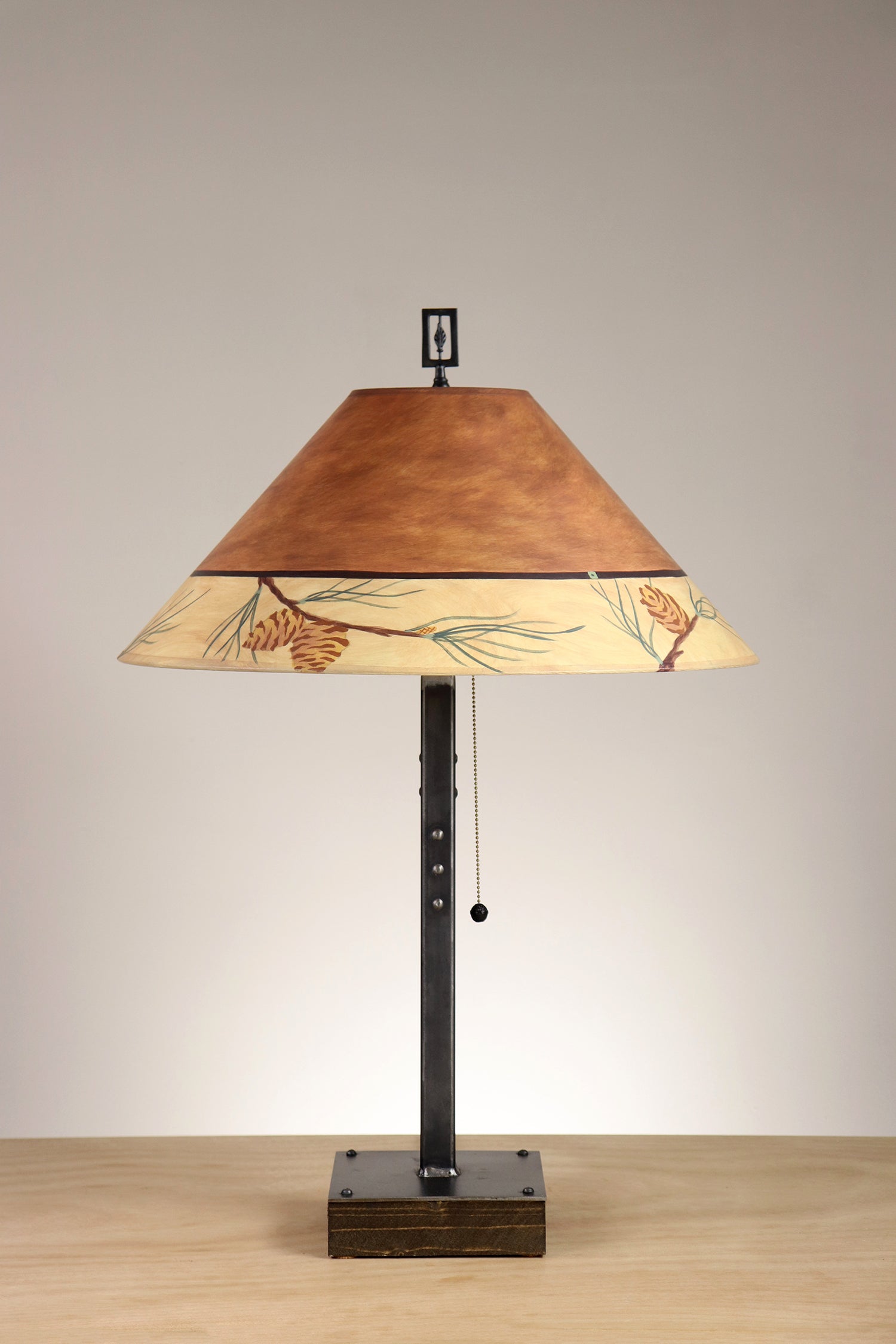Janna Ugone & Co Table Lamp Steel Table Lamp with Large Conical Shade in Pine Cone Border