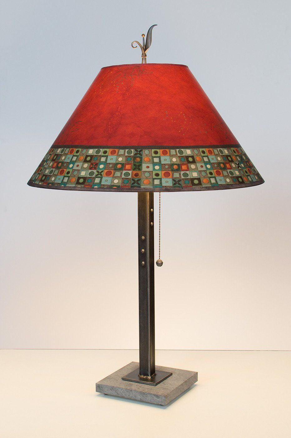 Janna Ugone &amp; Co Table Lamps Steel Table Lamp with Large Conical Shade in Red Mosaic
