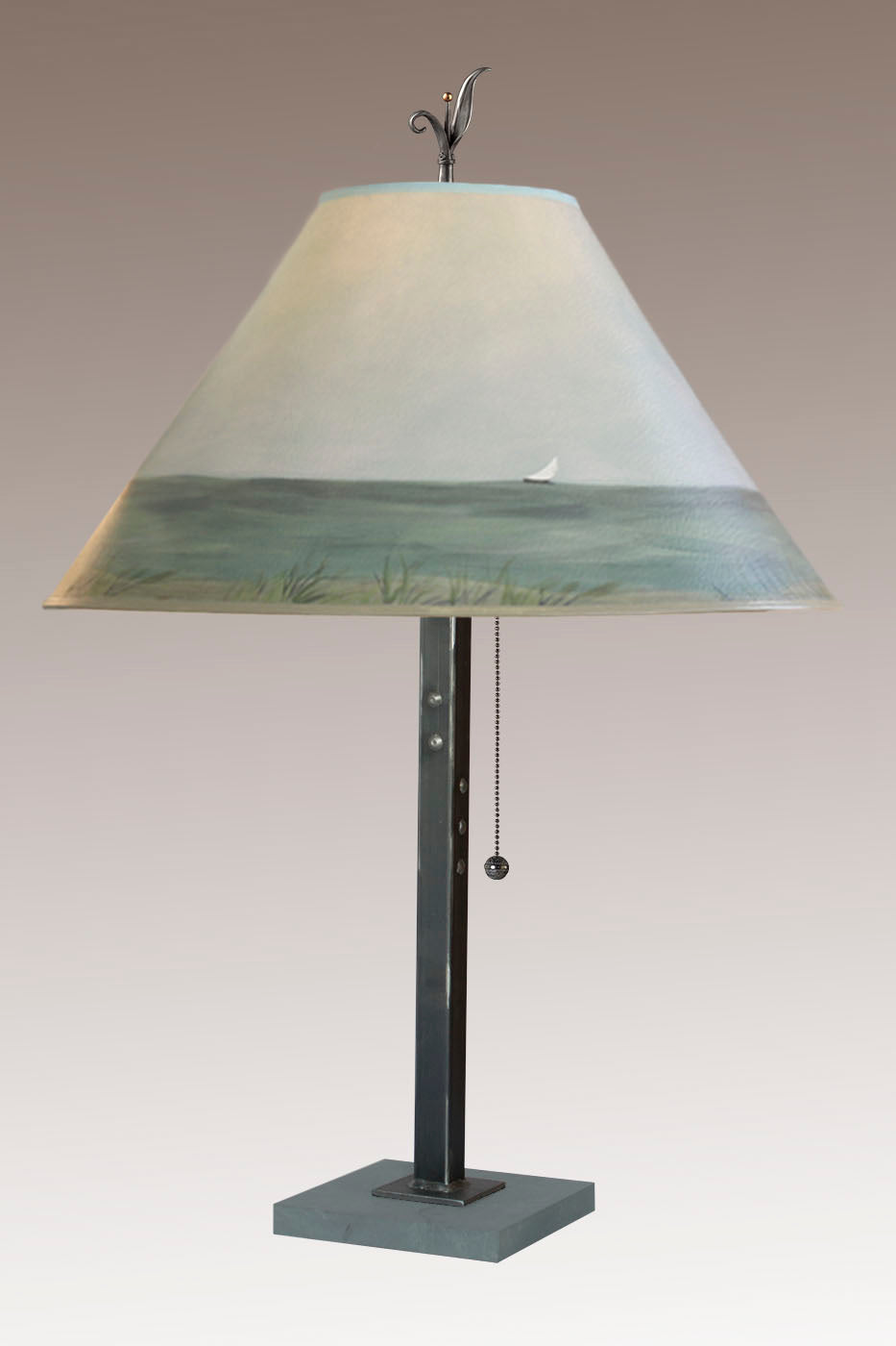 Steel Table Lamp with Large Conical Shade in Shore
