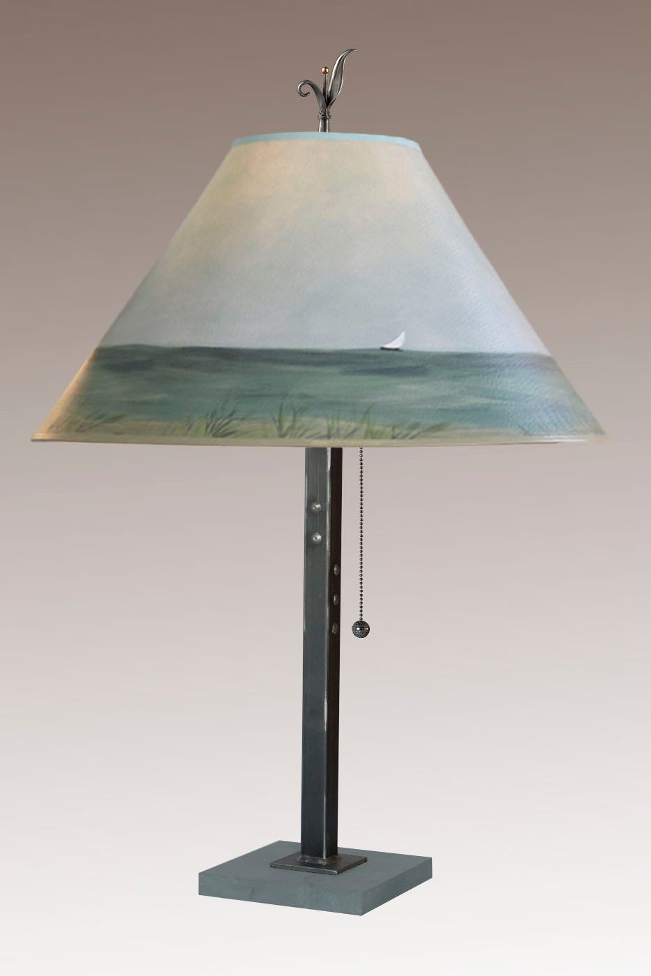 Janna Ugone &amp; Co Table Lamps Steel Table Lamp with Large Conical Shade in Shore