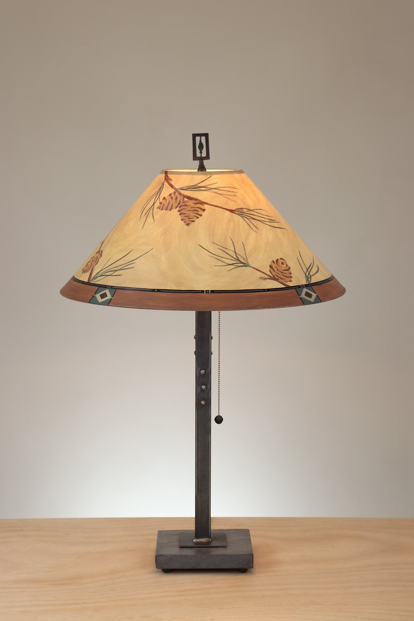 Janna Ugone & Co Table Lamp Steel Table Lamp with Large Conical Shade in Sundance Pine Cone