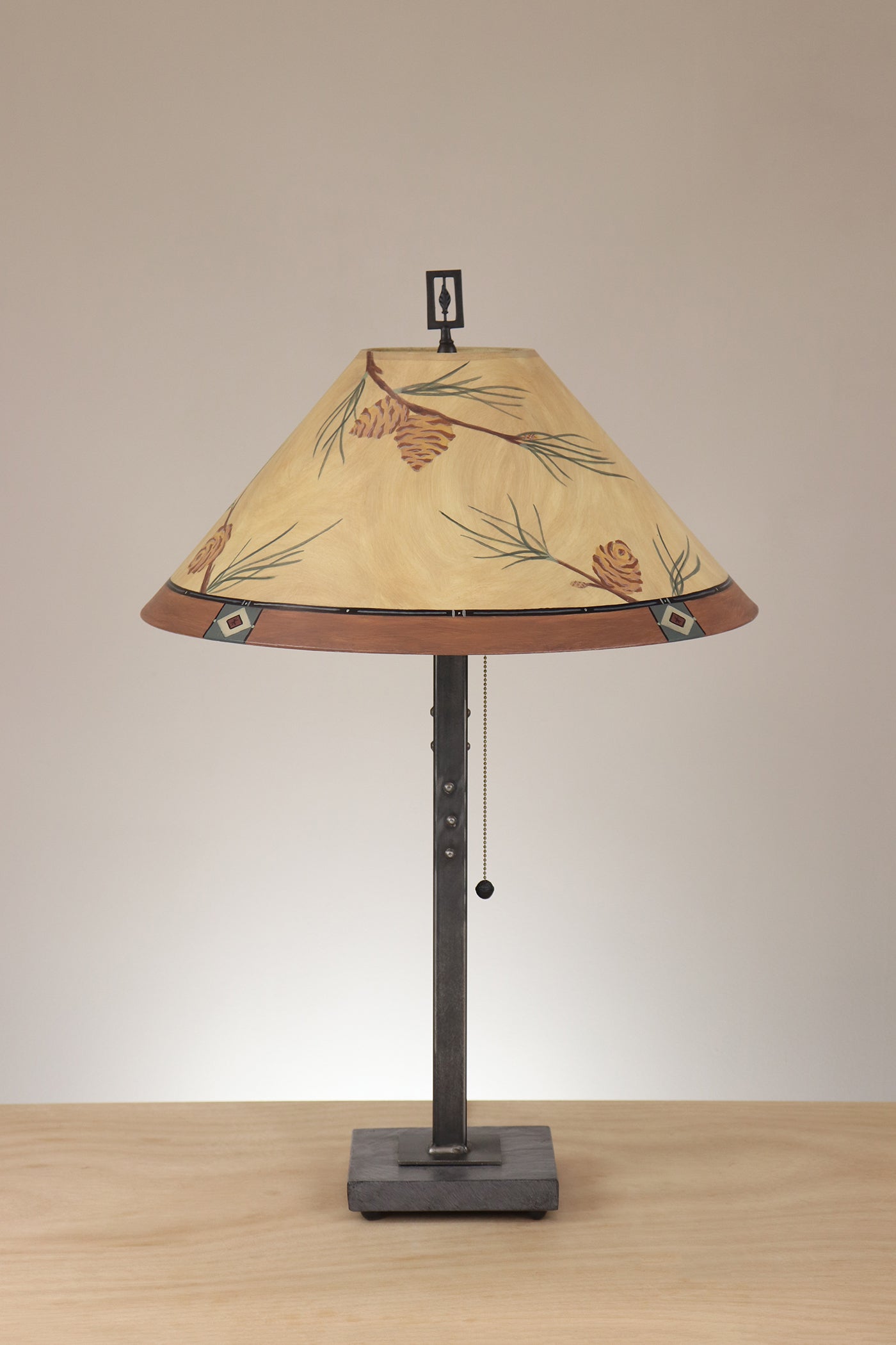 Janna Ugone & Co Table Lamp Steel Table Lamp with Large Conical Shade in Sundance Pine Cone