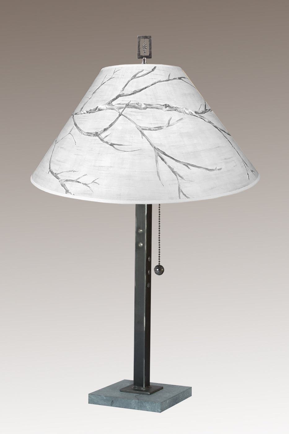 Janna Ugone &amp; Co Table Lamps Steel Table Lamp with Large Conical Shade in Sweeping Branch