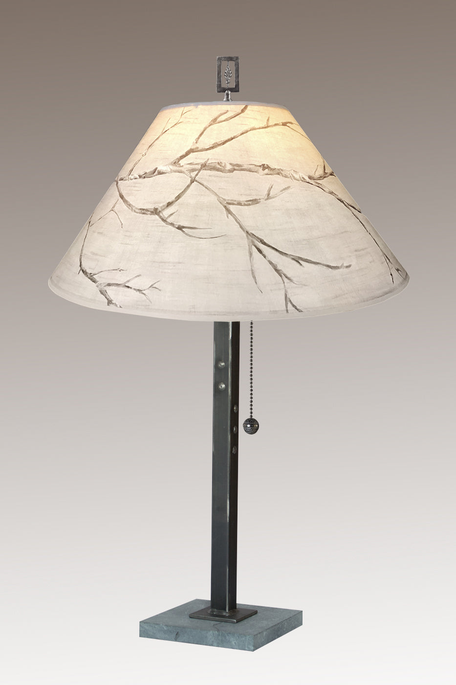 Janna Ugone &amp; Co Table Lamps Steel Table Lamp with Large Conical Shade in Sweeping Branch
