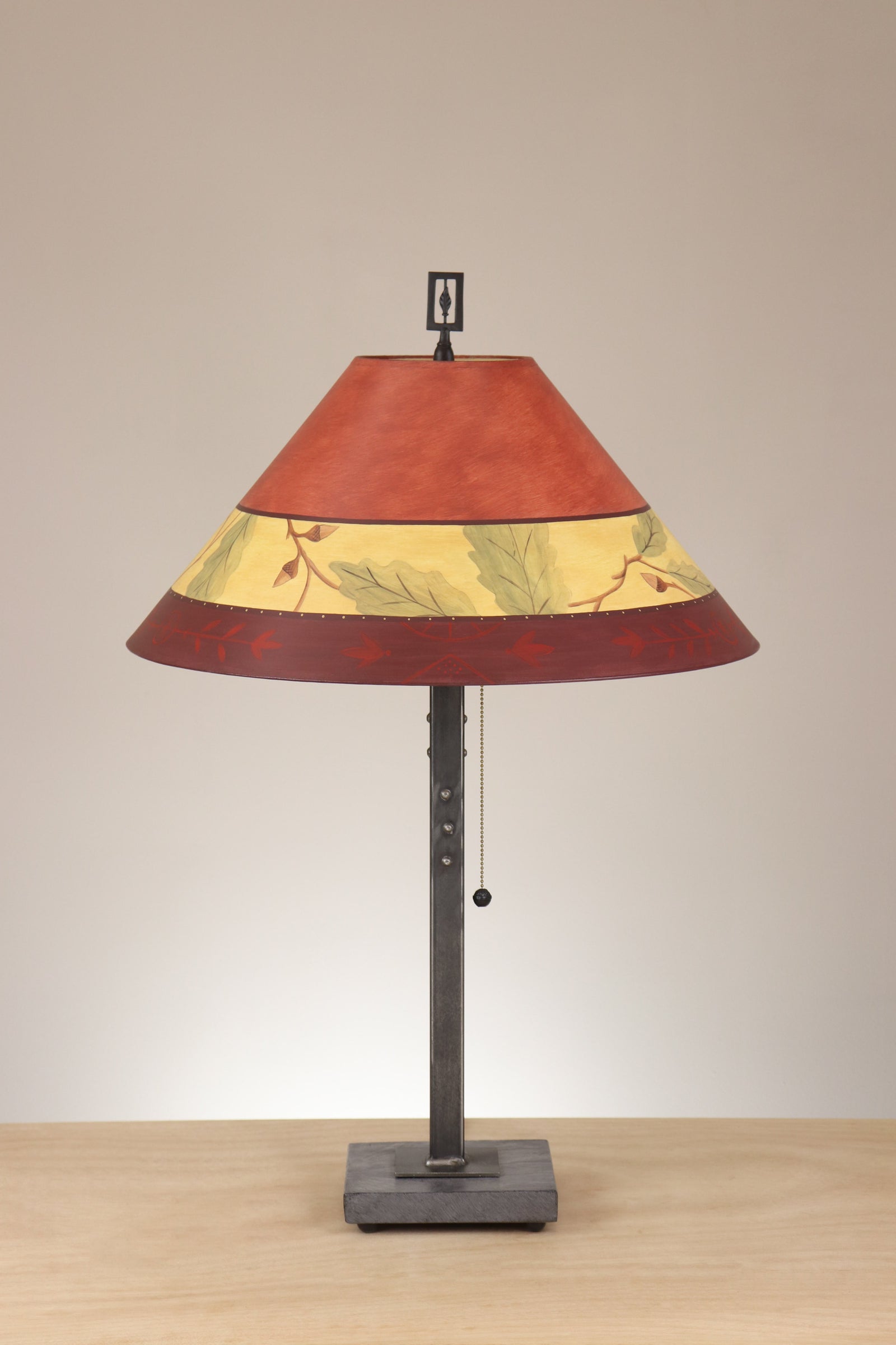 Janna Ugone & Co Table Lamp Steel Table Lamp with Large Conical Shade in Tapestry Oak in Cinnamon