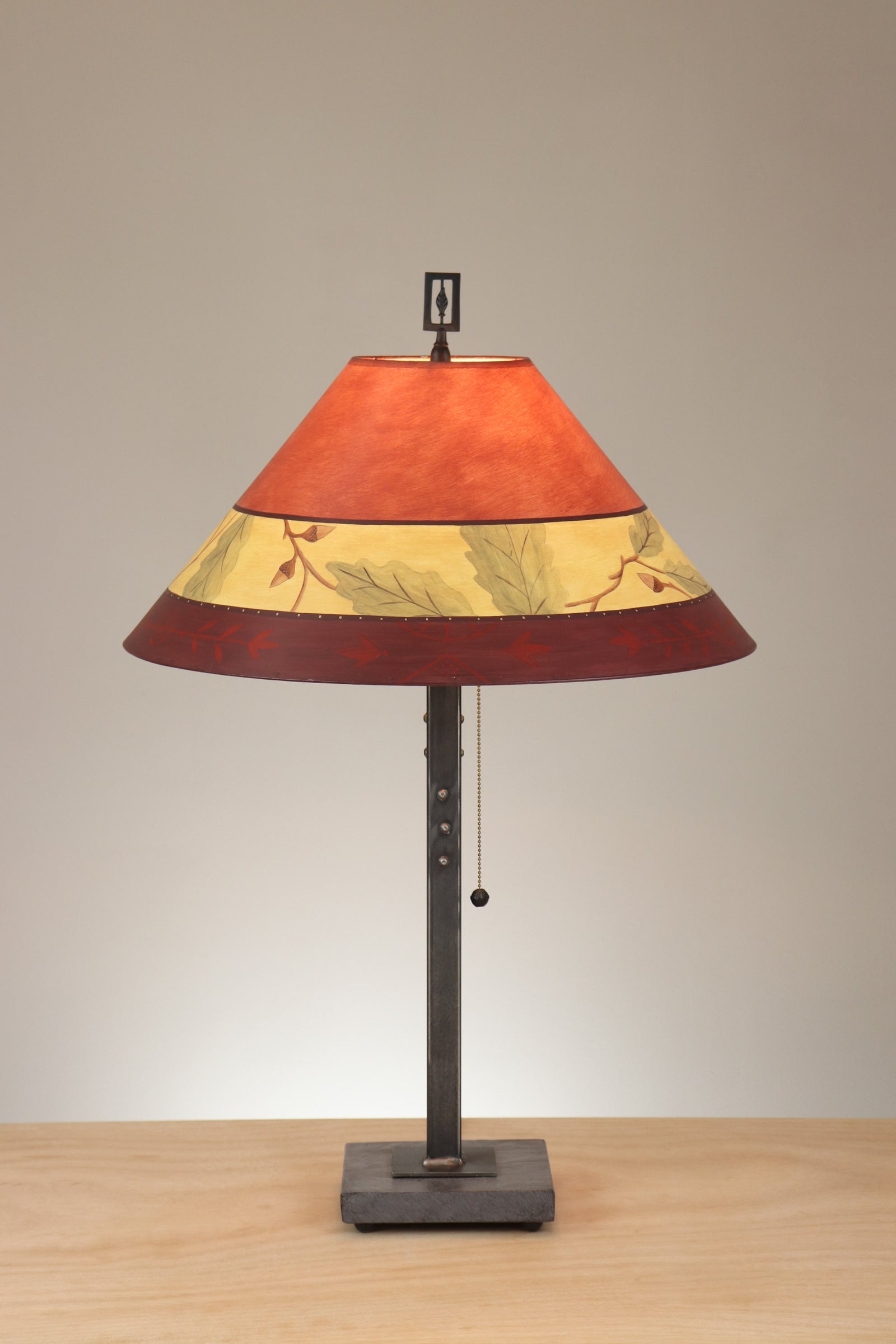 Janna Ugone & Co Table Lamp Steel Table Lamp with Large Conical Shade in Tapestry Oak in Cinnamon