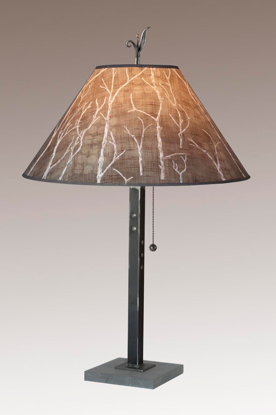 Janna Ugone &amp; Co Table Lamp Steel Table Lamp with Large Conical Shade in Twigs