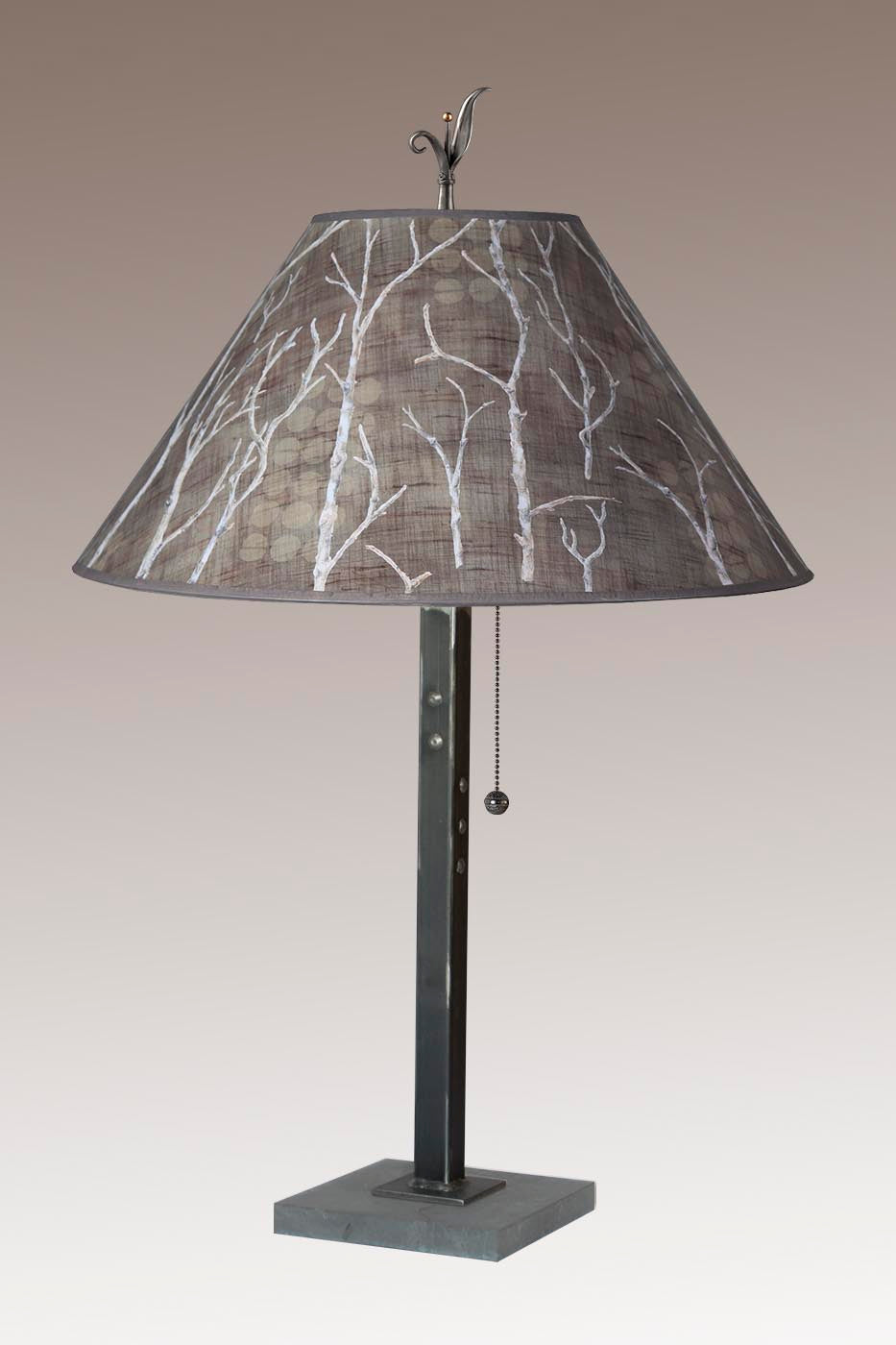 Janna Ugone &amp; Co Table Lamp Steel Table Lamp with Large Conical Shade in Twigs