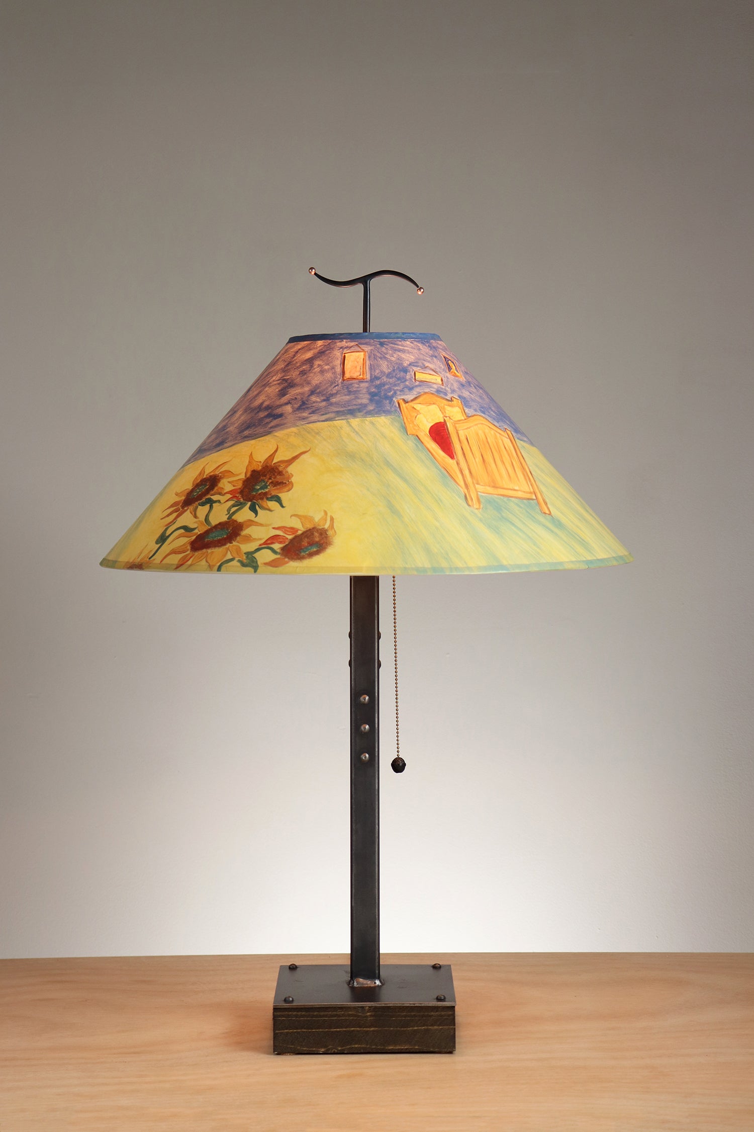 Janna Ugone & Co Table Lamp Steel Table Lamp with Large Conical Shade in Van Gogh Sunflower
