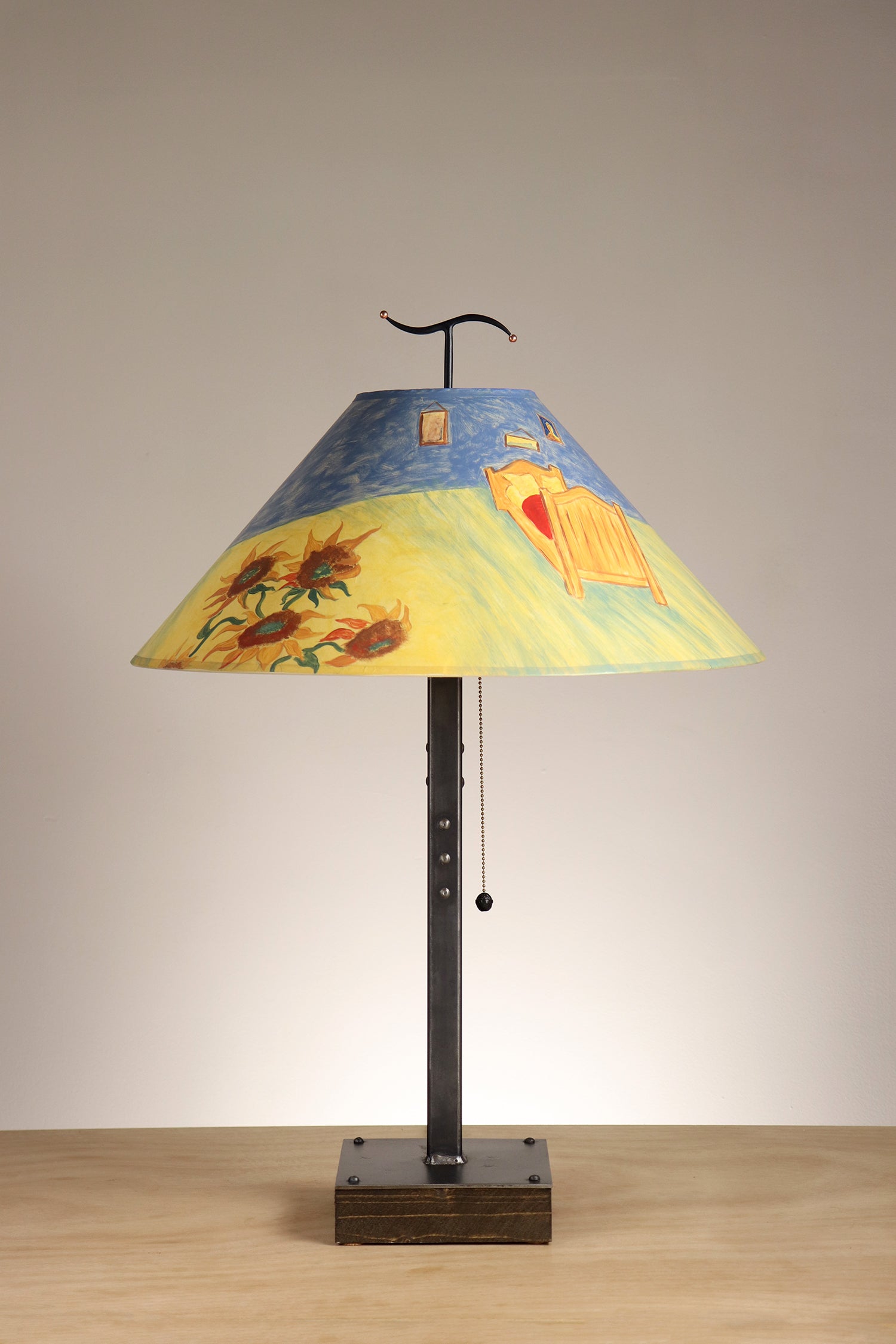 Janna Ugone & Co Table Lamp Steel Table Lamp with Large Conical Shade in Van Gogh Sunflower