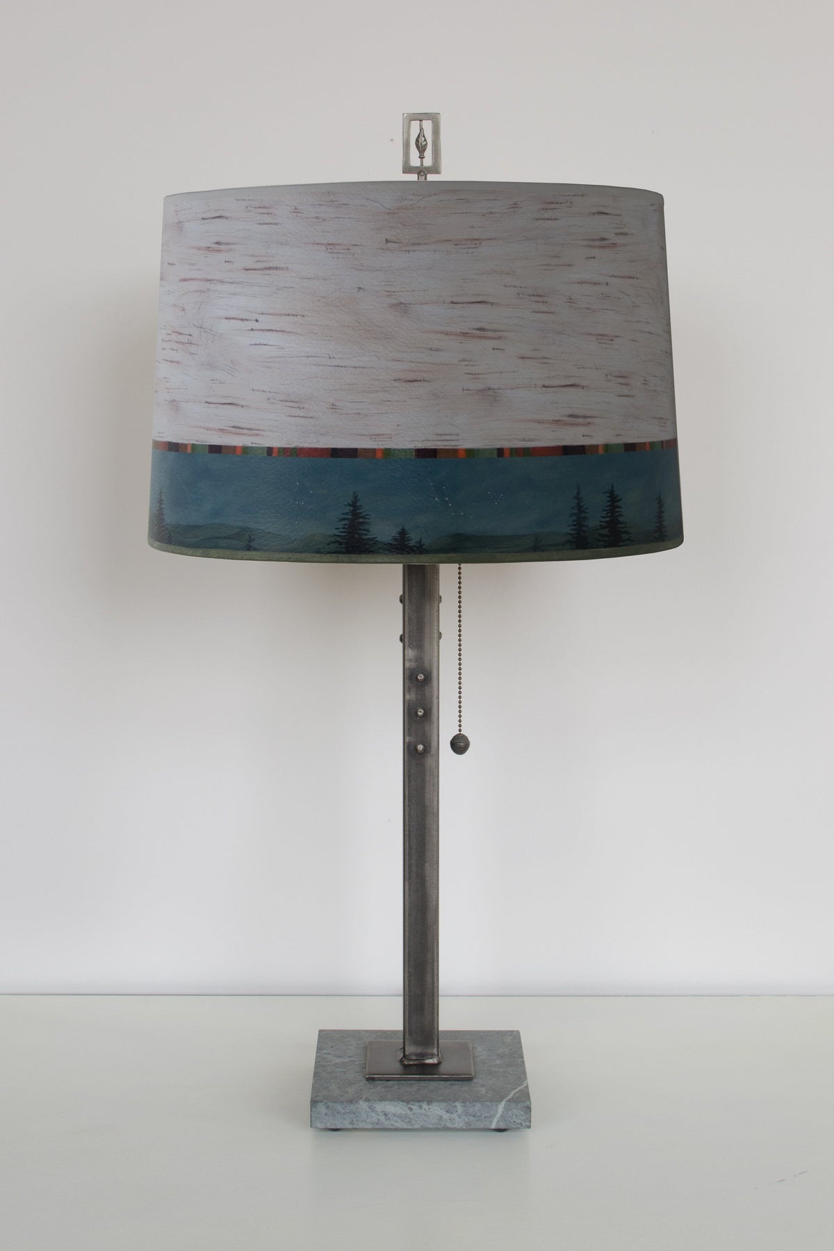 Steel Table Lamp with Large Drum Shade in Birch Midnight