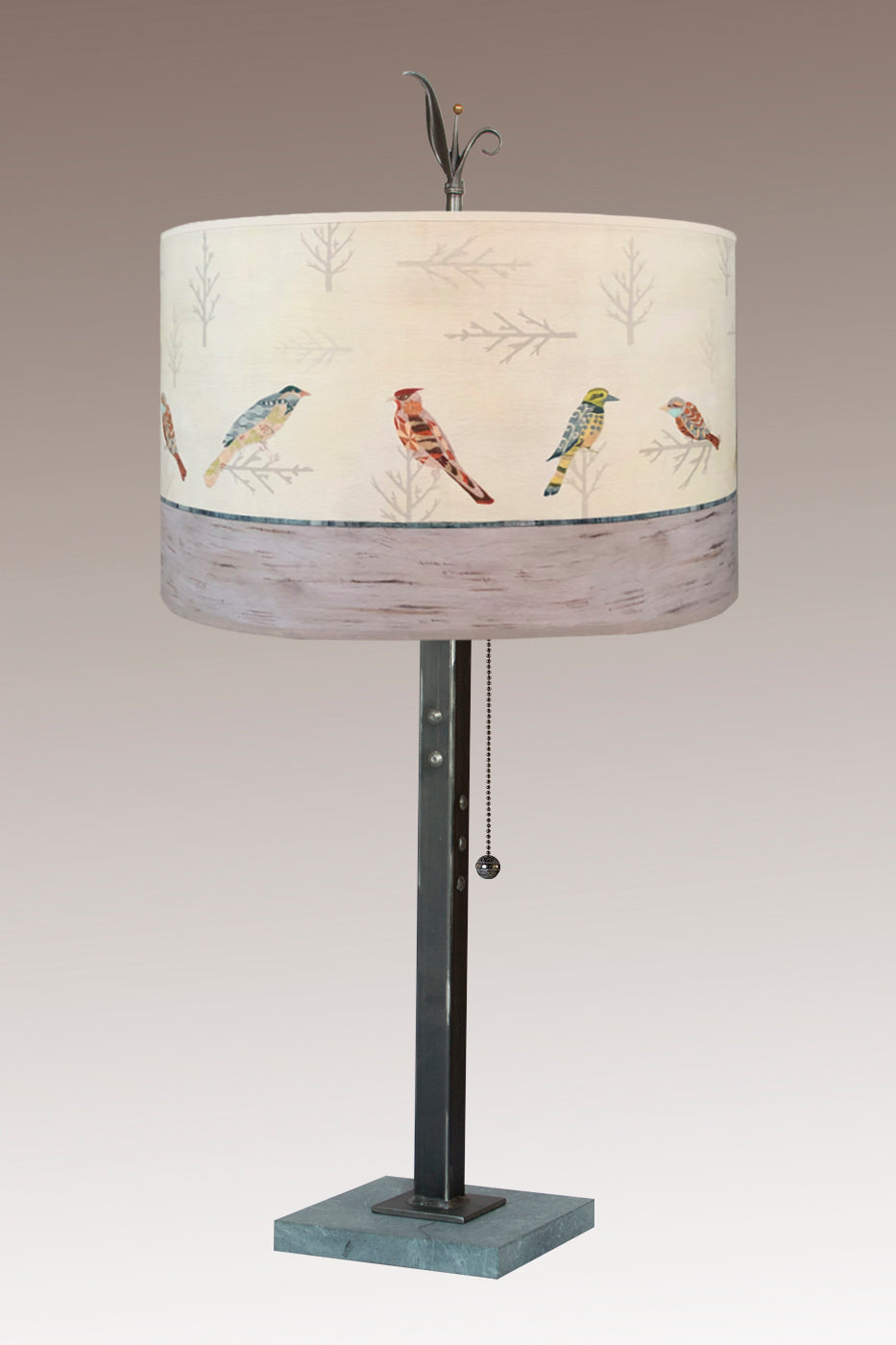 Janna Ugone & Co Table Lamps Steel Table Lamp with Large Drum Shade in Bird Friends