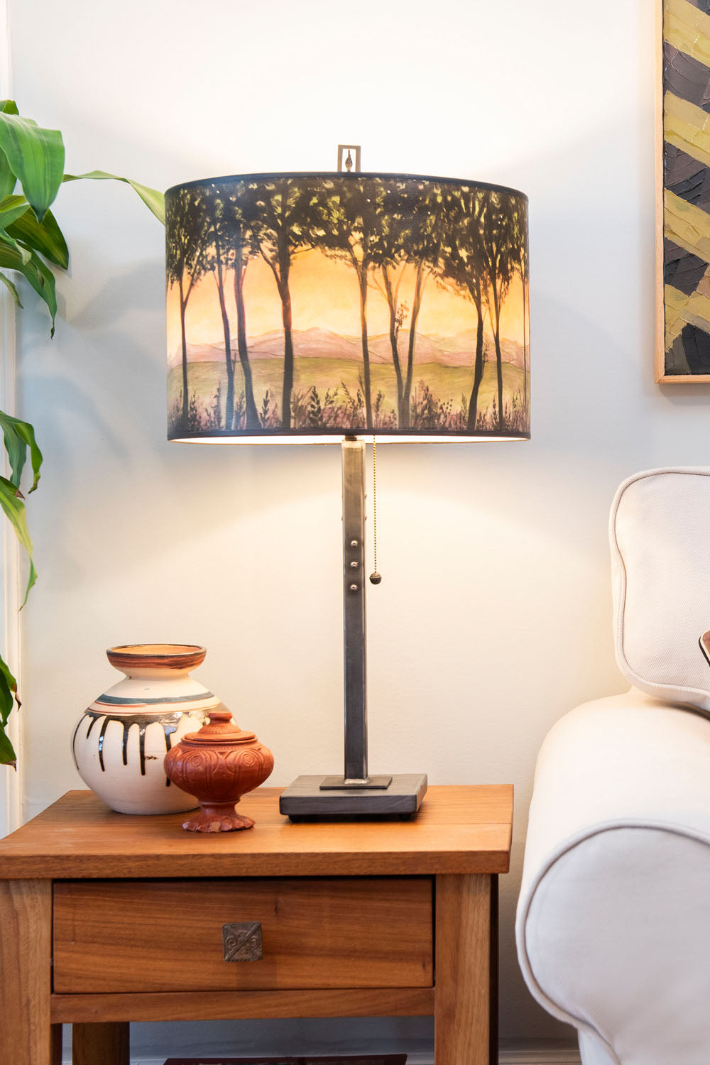 Steel Table Lamp with Large Drum Shade in Dawn