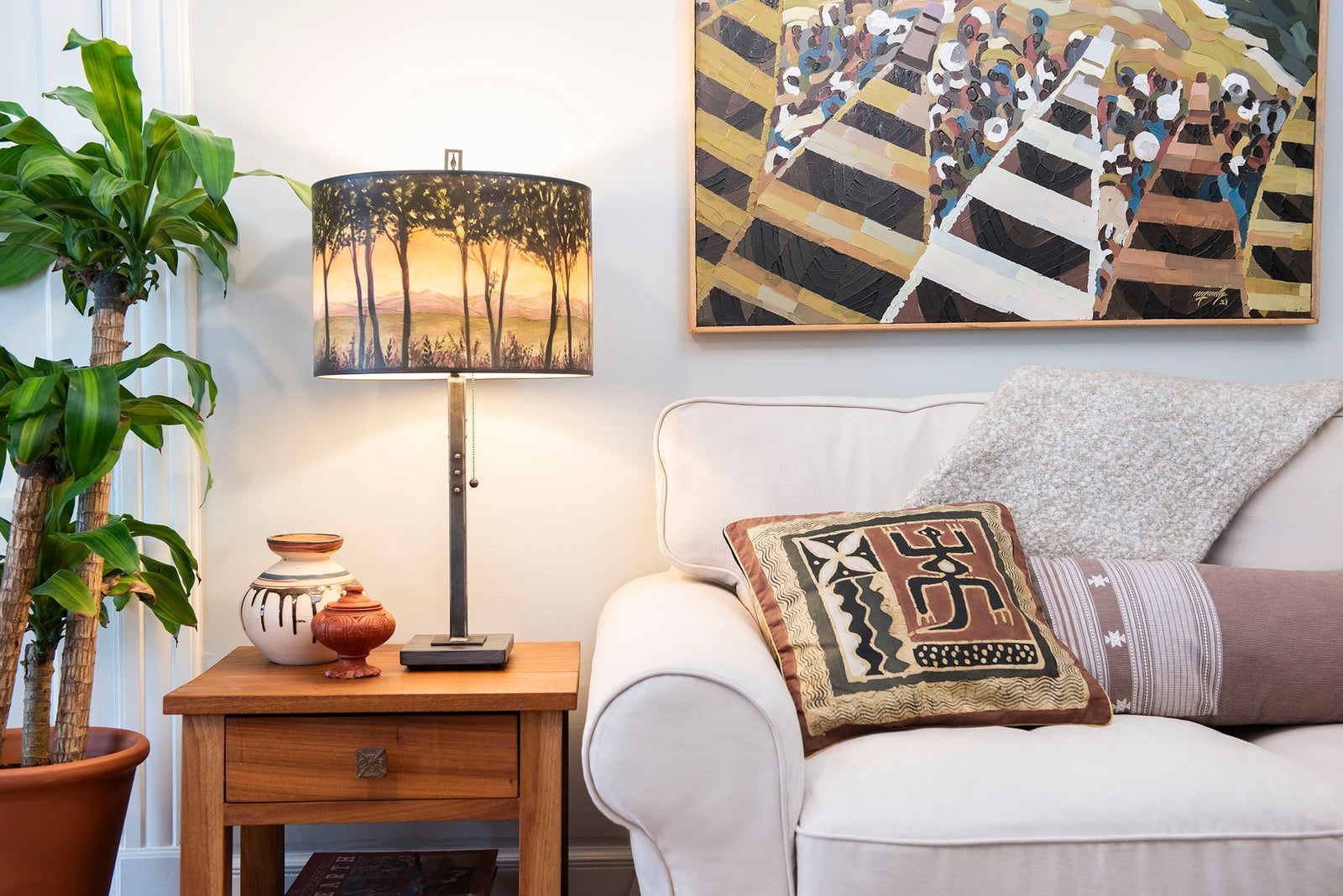 Janna Ugone & Co Table Lamp Steel Table Lamp with Large Drum Shade in Dawn