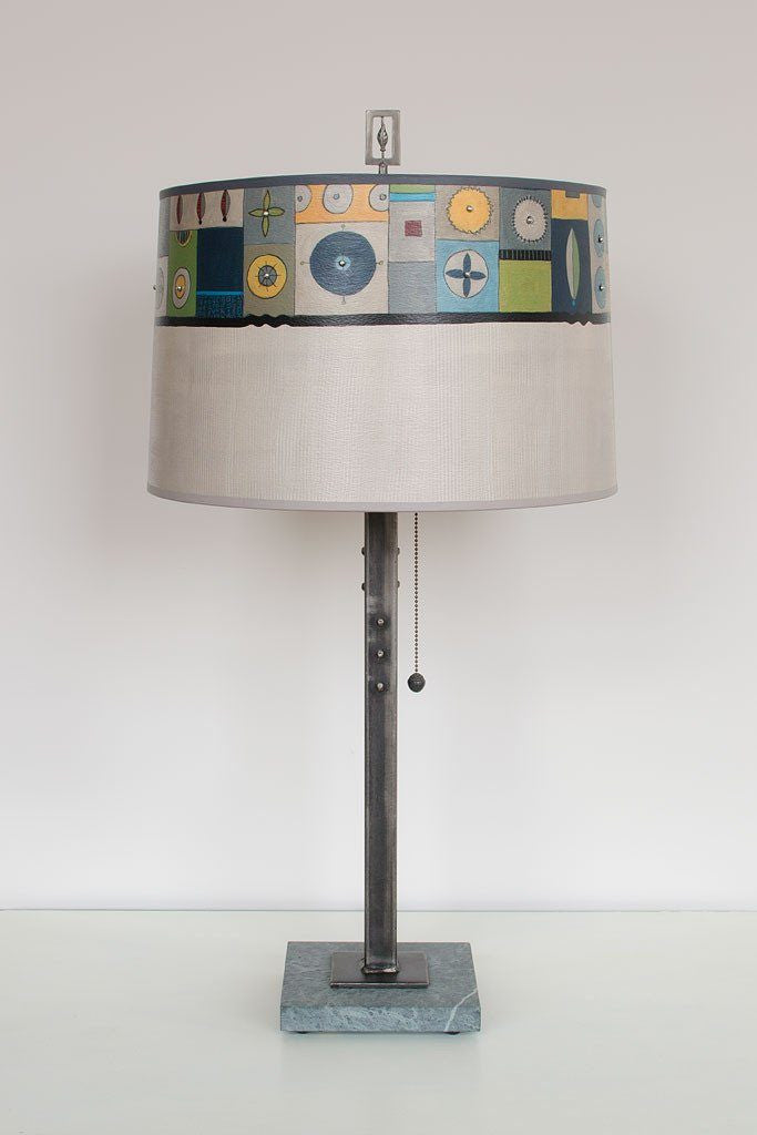 Janna Ugone &amp; Co Table Lamps Steel Table Lamp with Large Drum Shade in Lucky Mosaic Oyster
