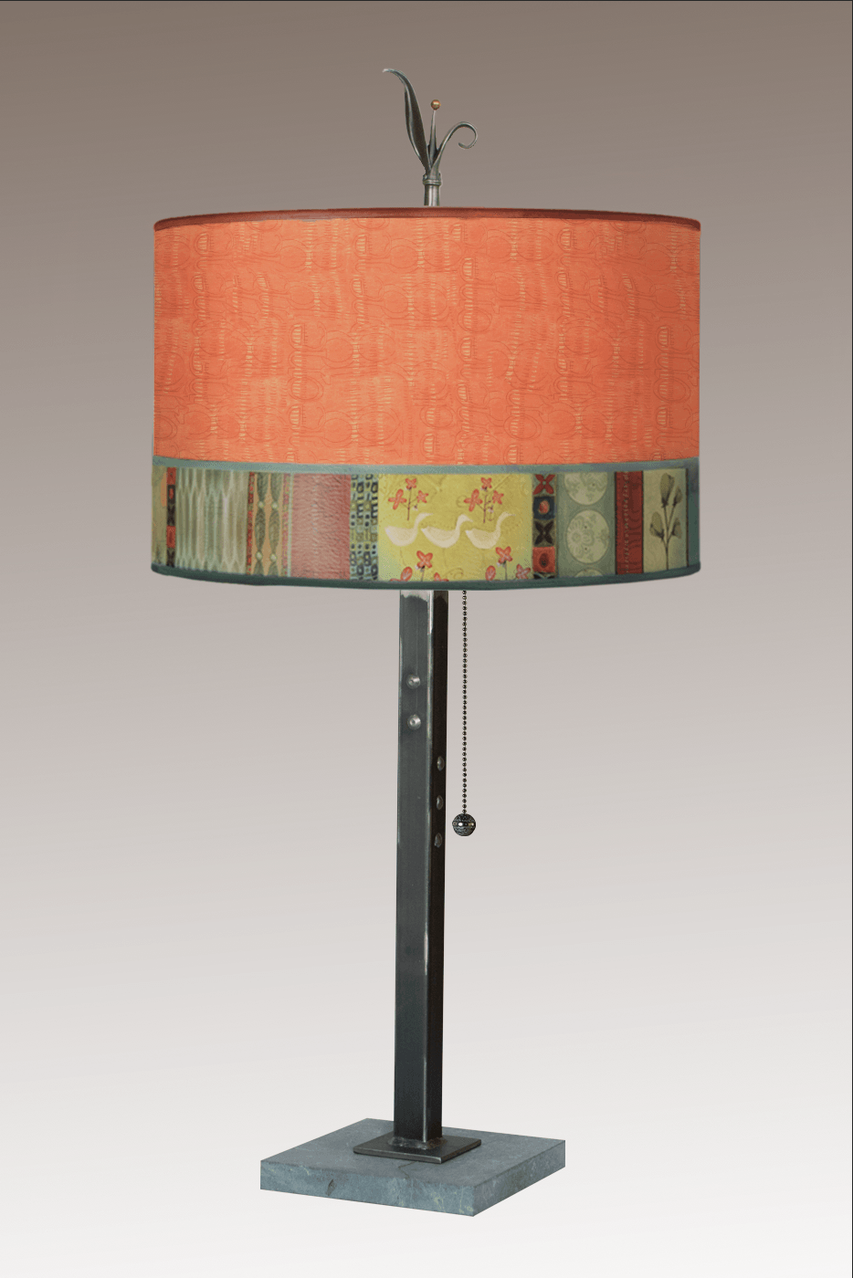 Janna Ugone &amp; Co Table Lamps Steel Table Lamp with Large Drum Shade in Melody in Coral