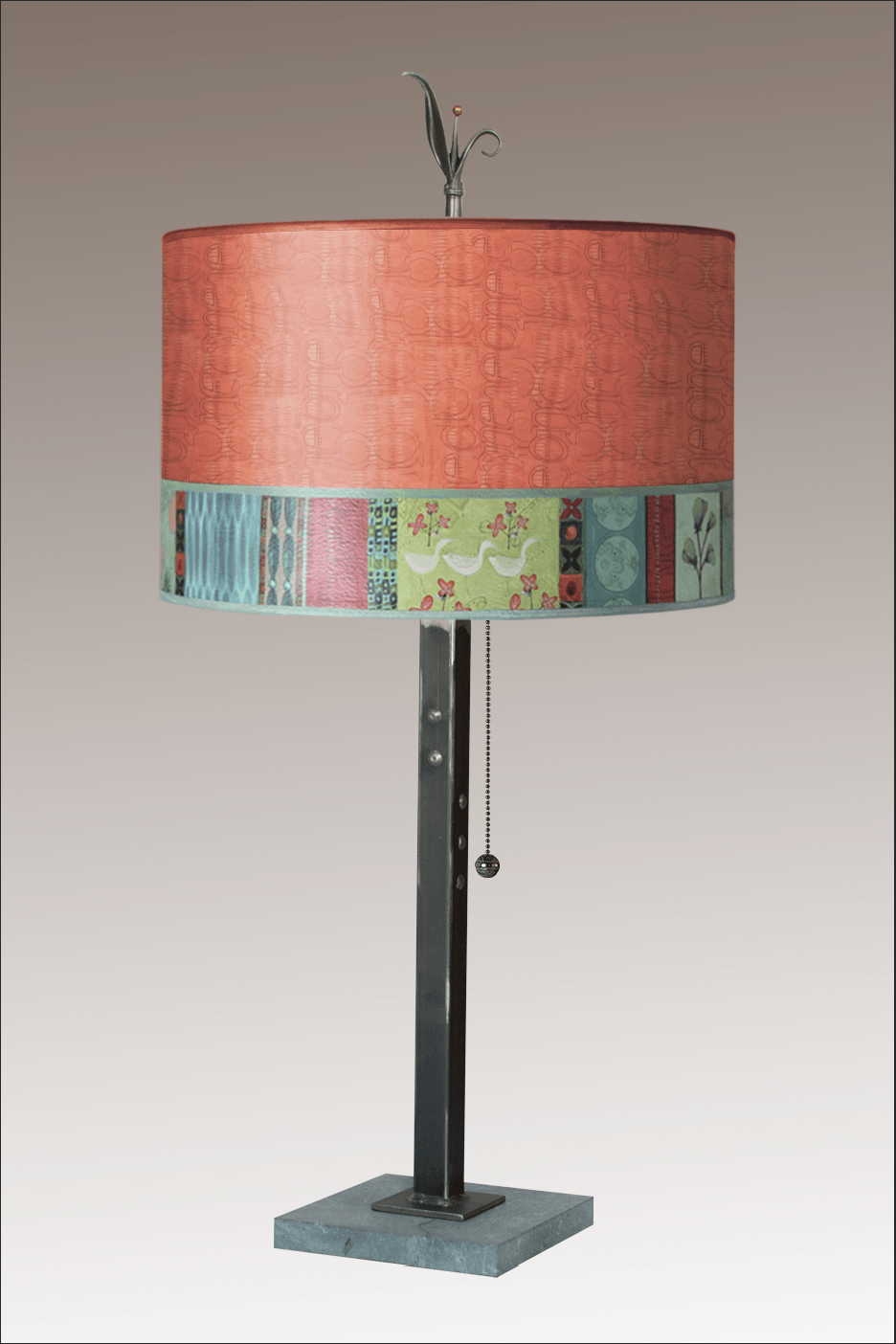 Janna Ugone &amp; Co Table Lamps Steel Table Lamp with Large Drum Shade in Melody in Coral