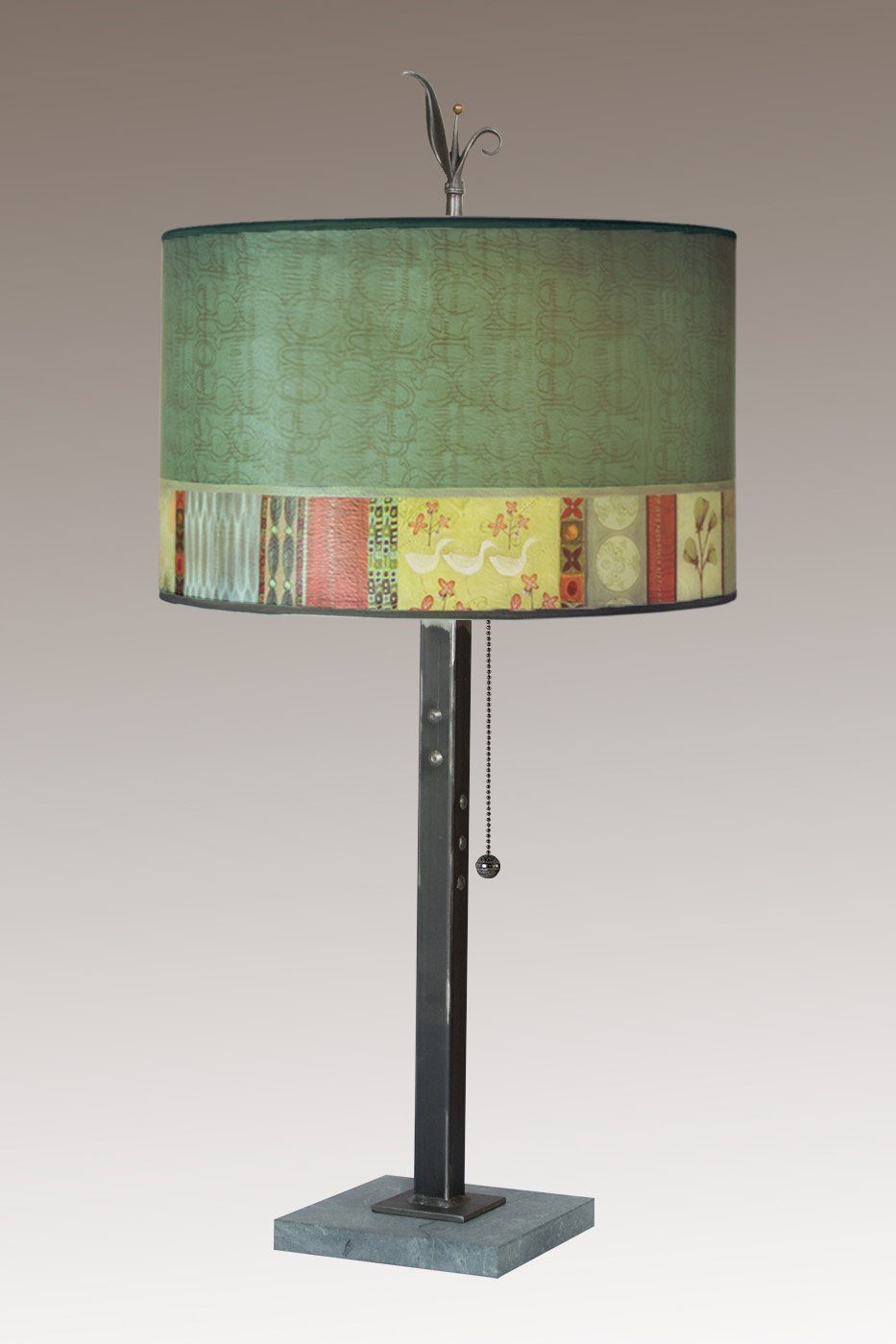 Janna Ugone &amp; Co Table Lamps Steel Table Lamp with Large Drum Shade in Melody in Jade