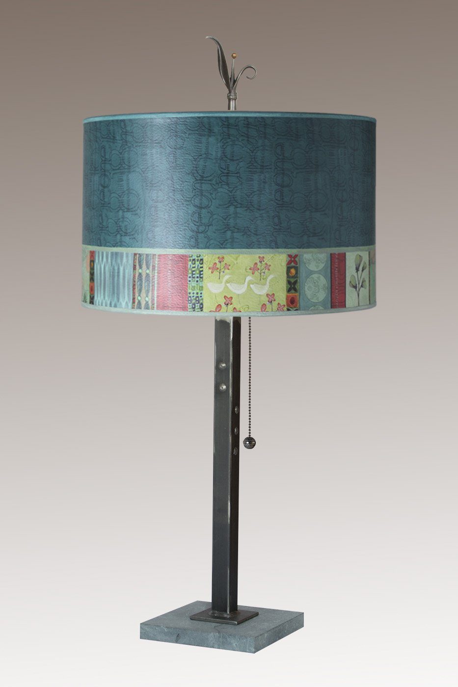 Janna Ugone &amp; Co Table Lamps Steel Table Lamp with Large Drum Shade in Melody in Jade