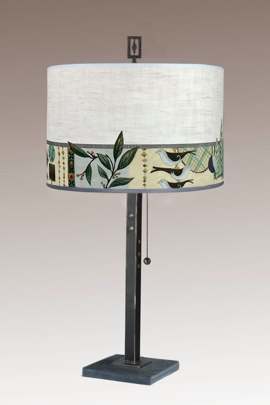 Janna Ugone &amp; Co Table Lamp Steel Table Lamp with Large Drum Shade in New Capri Opal