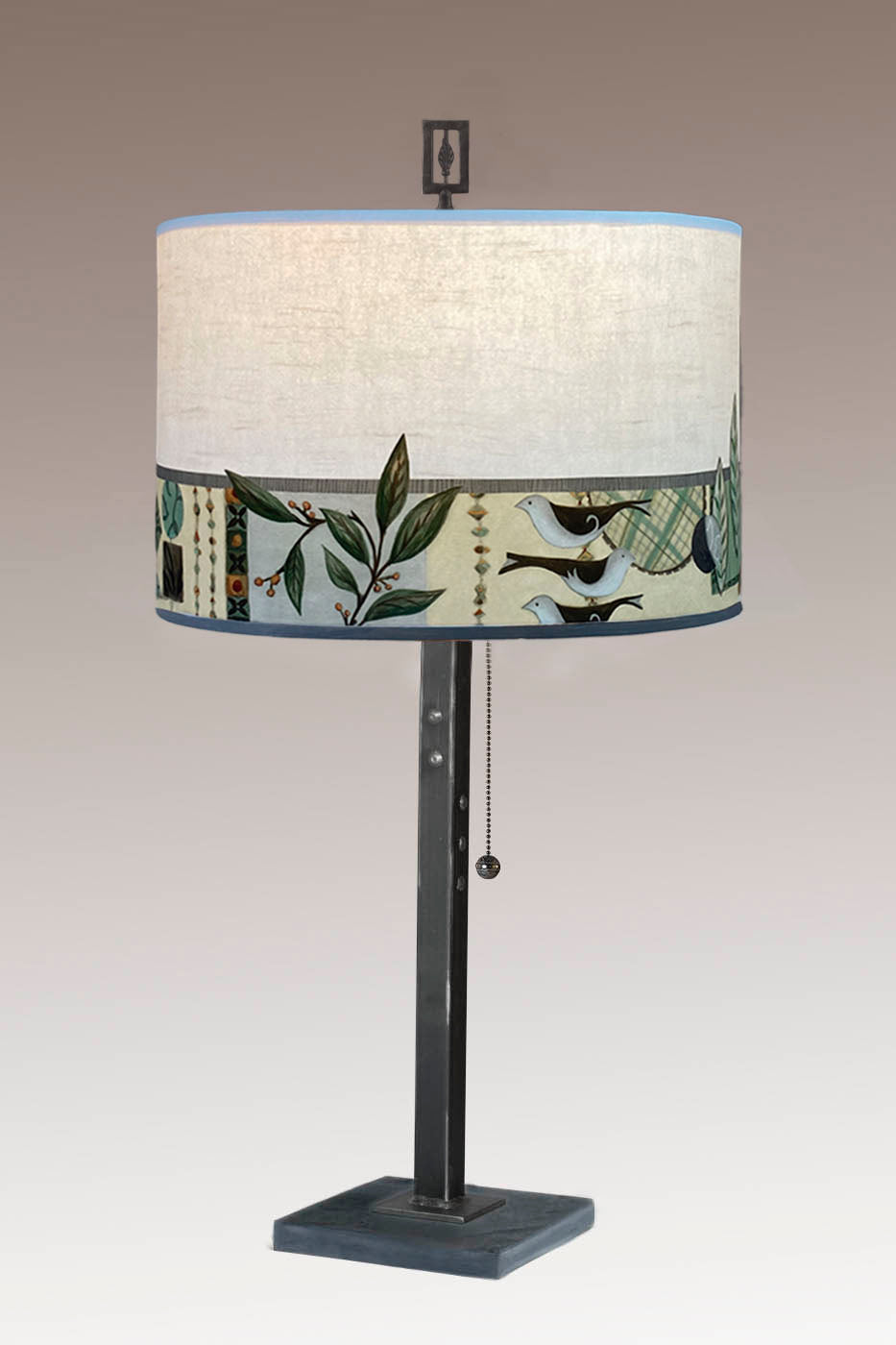 Janna Ugone &amp; Co Table Lamp Steel Table Lamp with Large Drum Shade in New Capri Opal