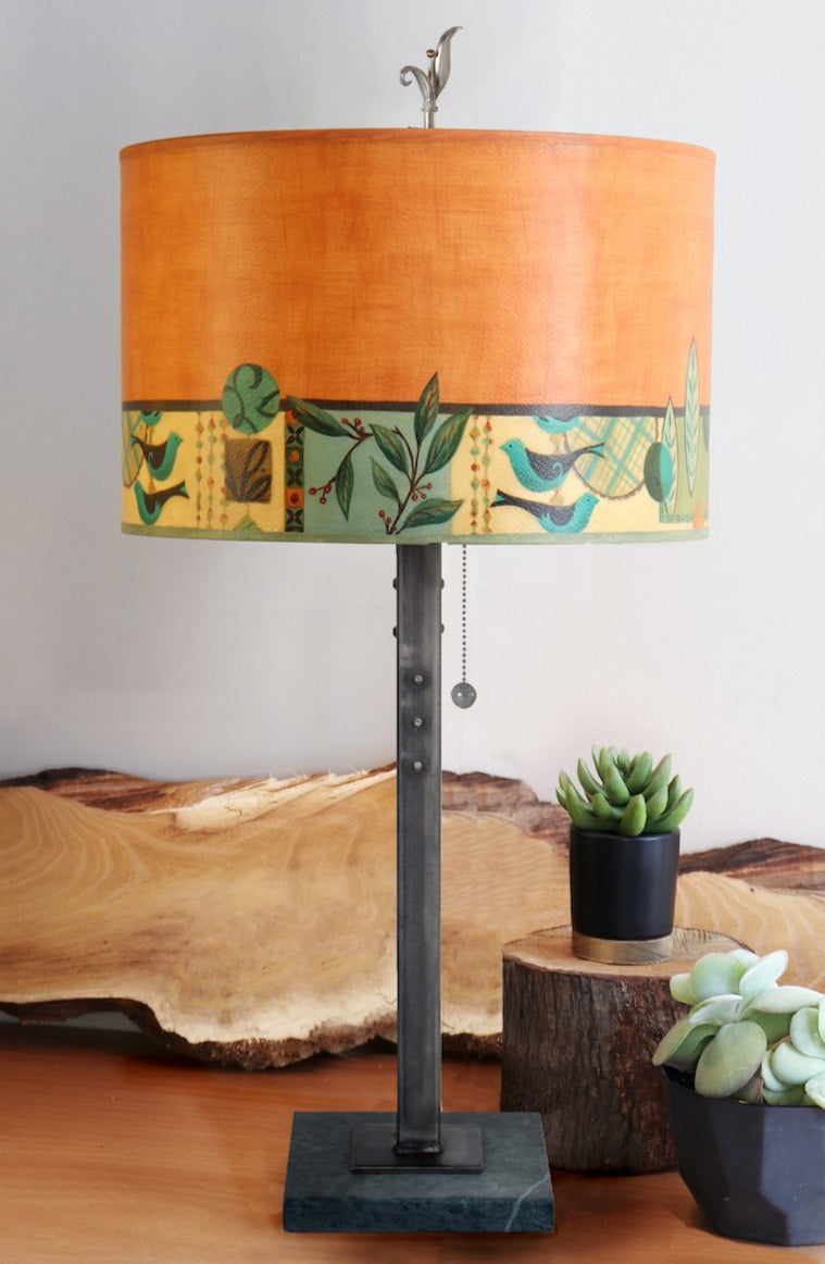Steel Table Lamp with Large Drum Shade in New Capri Spice