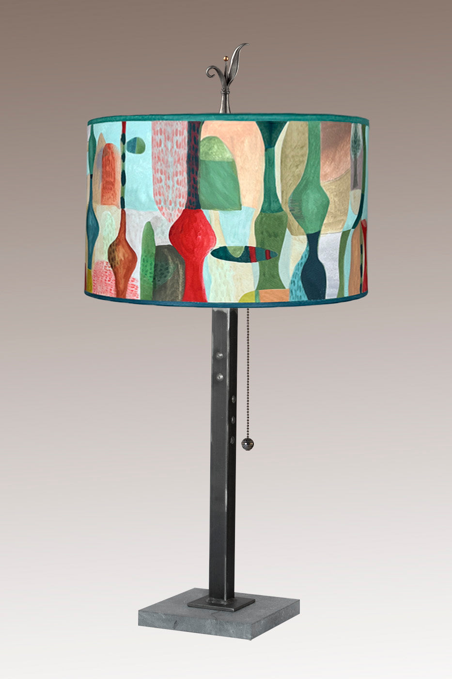 Steel Table Lamp with Large Drum Shade in Riviera in Poppy