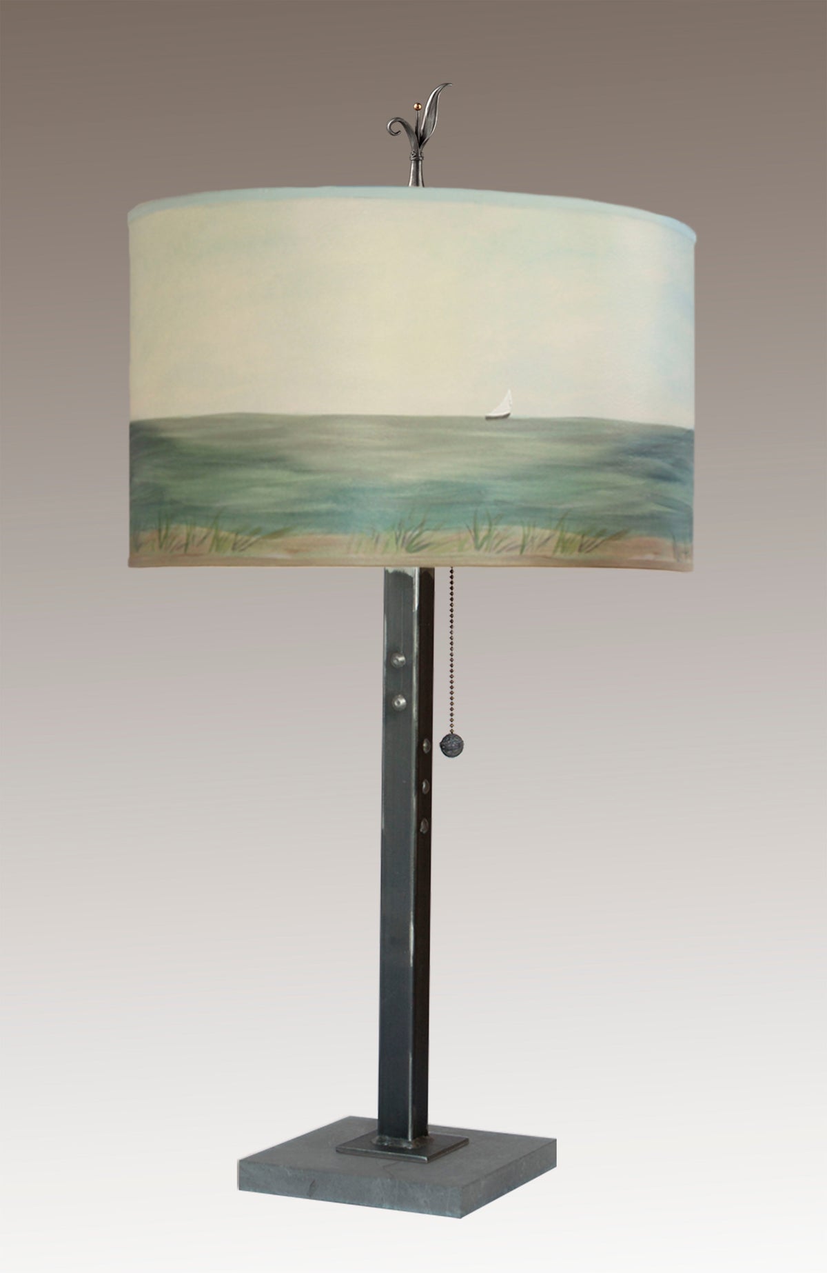 Steel Table Lamp with Large Drum Shade in Shore
