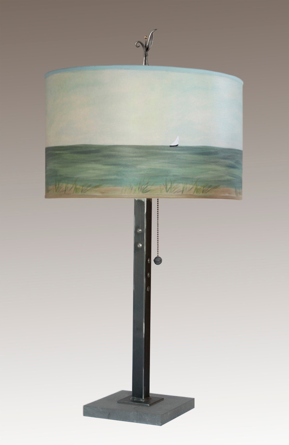 Janna Ugone &amp; Co Table Lamps Steel Table Lamp with Large Drum Shade in Shore