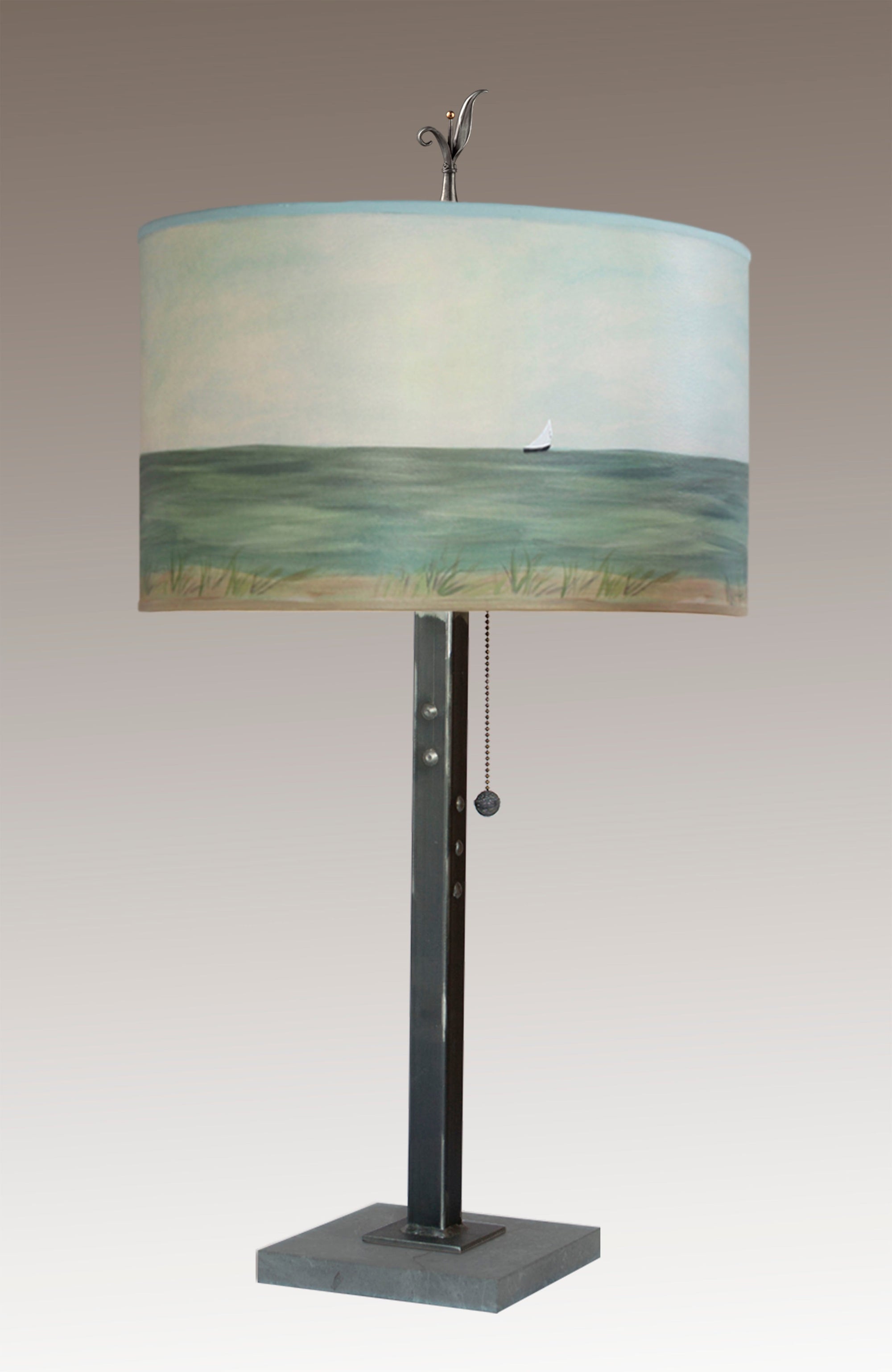 Janna Ugone & Co Table Lamps Steel Table Lamp with Large Drum Shade in Shore