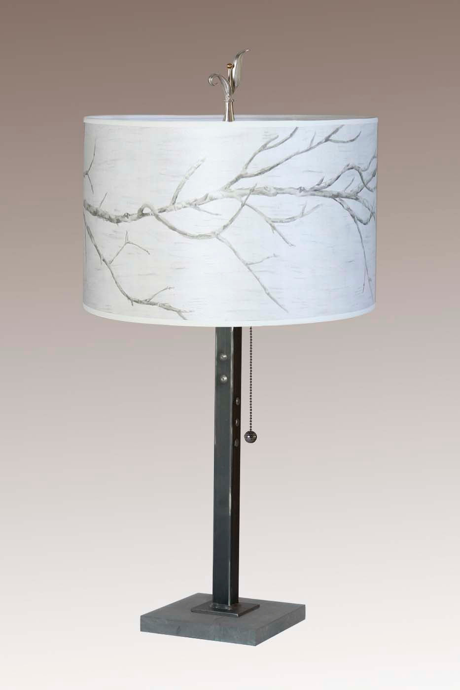 Steel Table Lamp with Large Drum Shade in Sweeping Branch