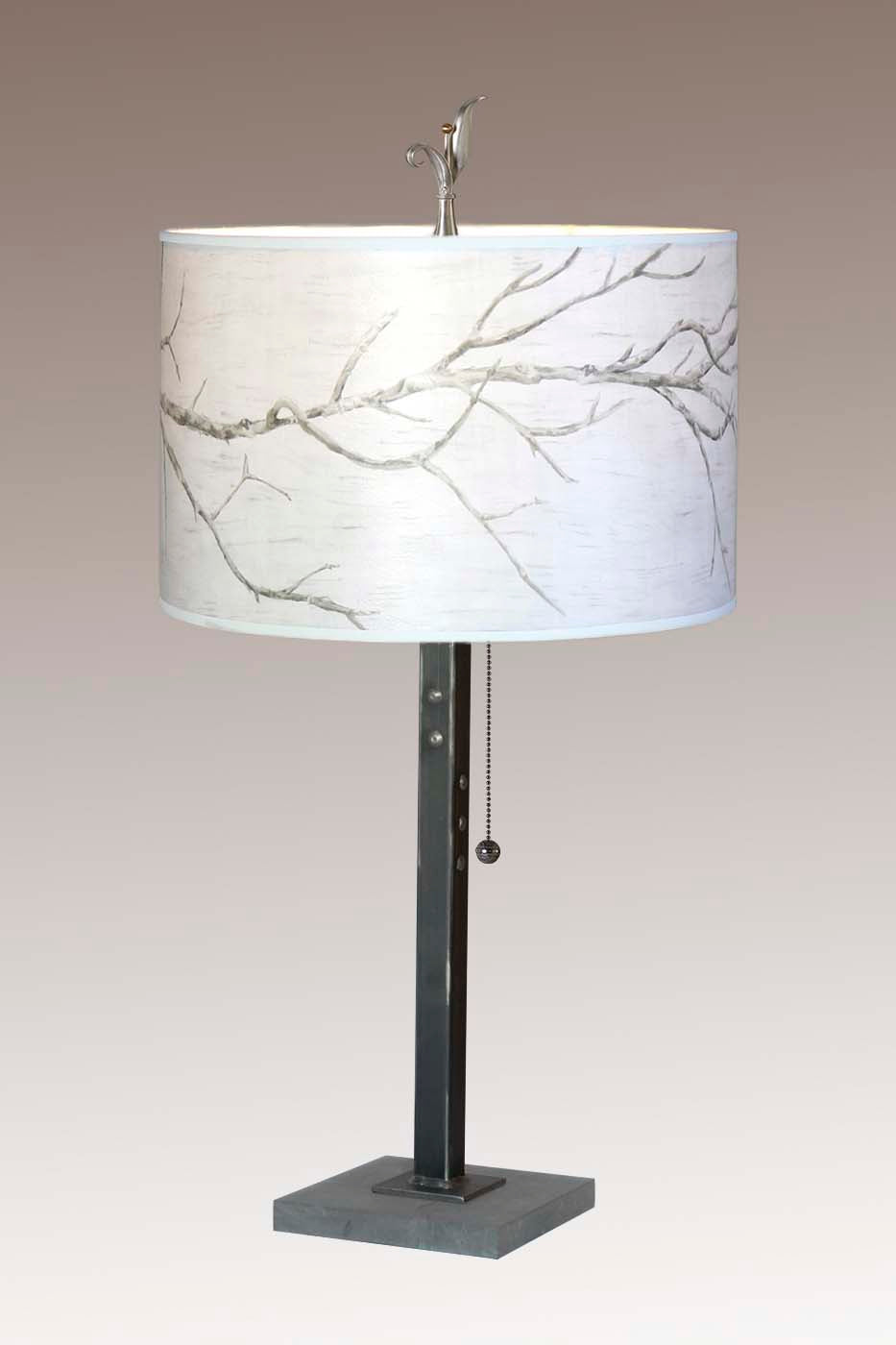 Janna Ugone &amp; Co Table Lamp Steel Table Lamp with Large Drum Shade in Sweeping Branch
