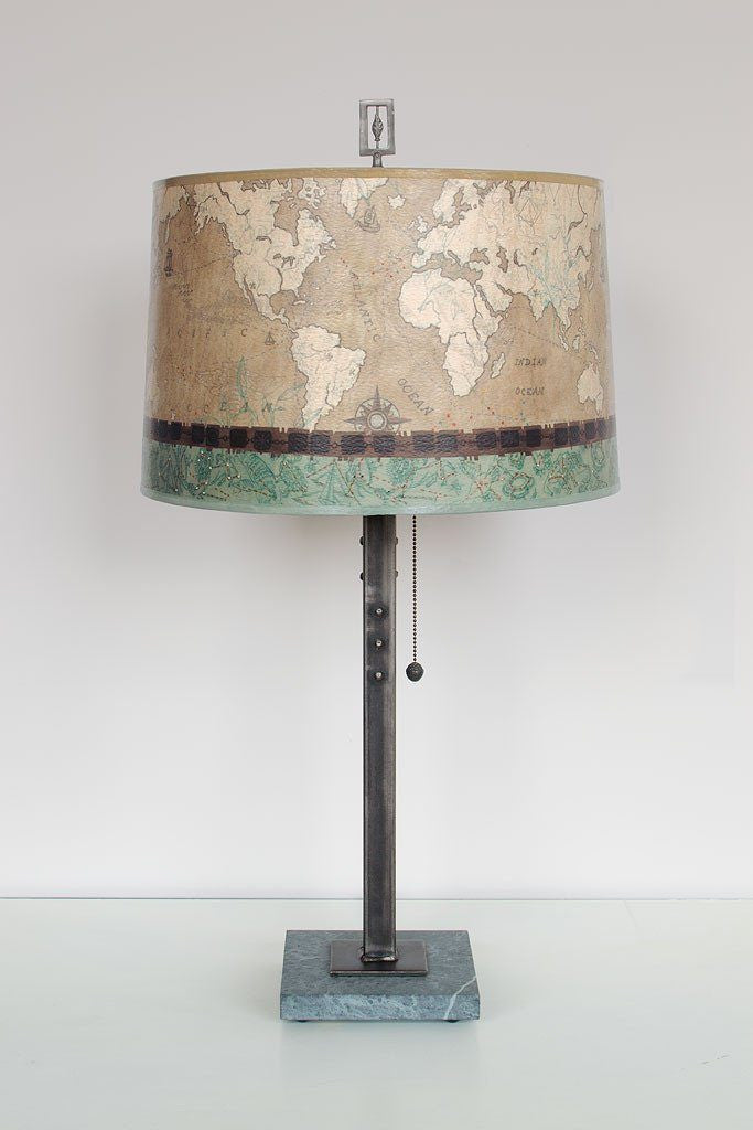 Janna Ugone &amp; Co Table Lamps Steel Table Lamp with Large Drum Shade in Voyages