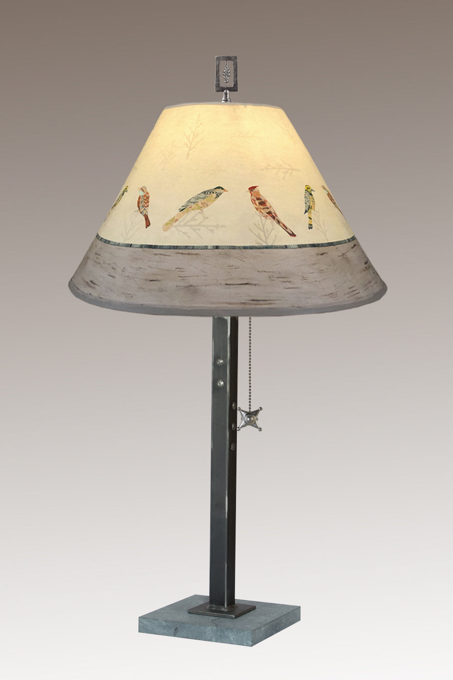 Janna Ugone &amp; Co Table Lamps Steel Table Lamp with Medium Conical Shade in Bird Friends