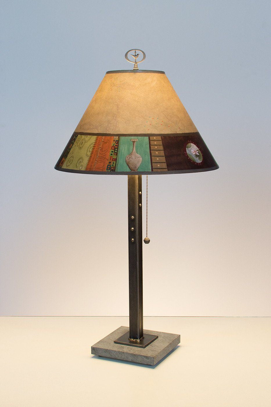 Janna Ugone & Co Table Lamps Steel Table Lamp with Medium Conical Shade in Linen Match