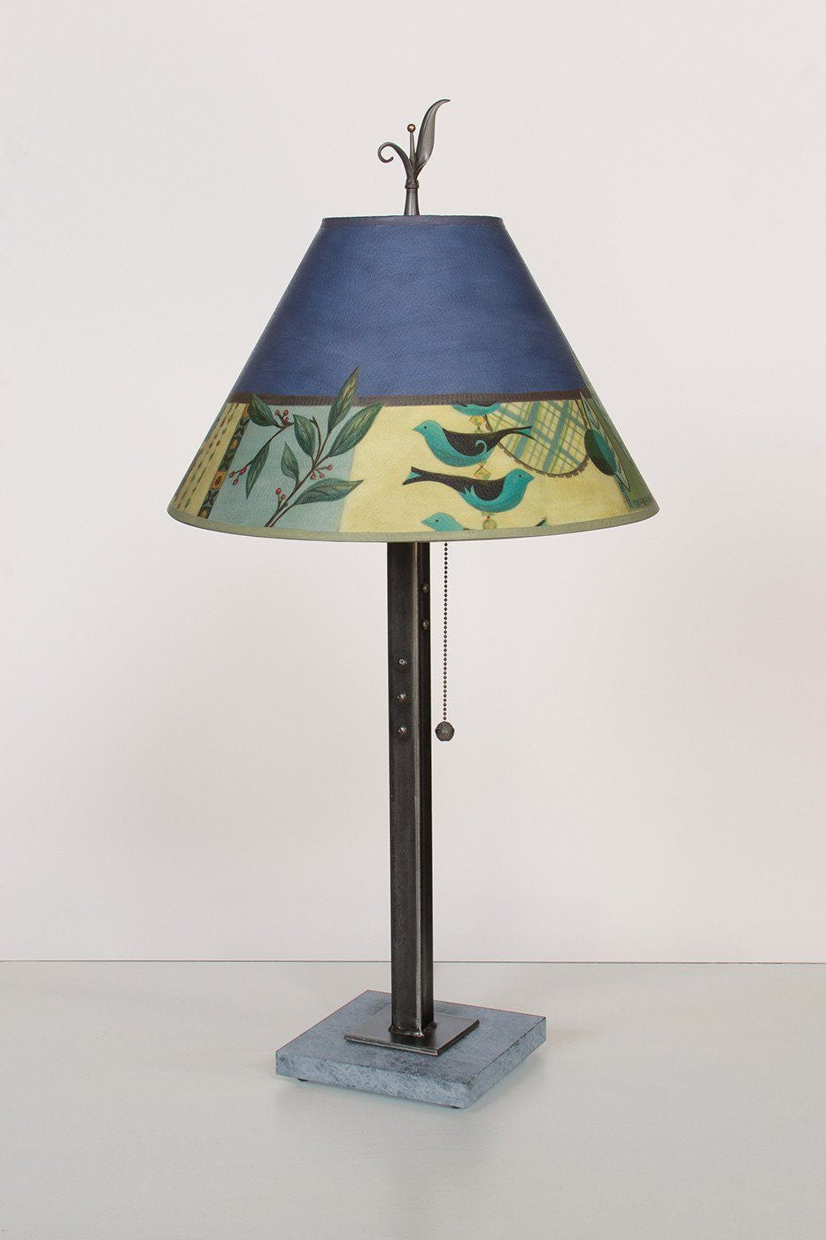 Steel Table Lamp on Marble with Medium Conical Shade in New Capri Periwinkle