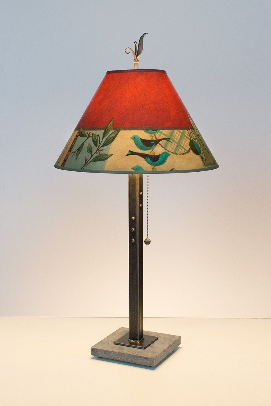 Steel Table Lamp on Marble with Medium Conical Shade in New Capri Lit