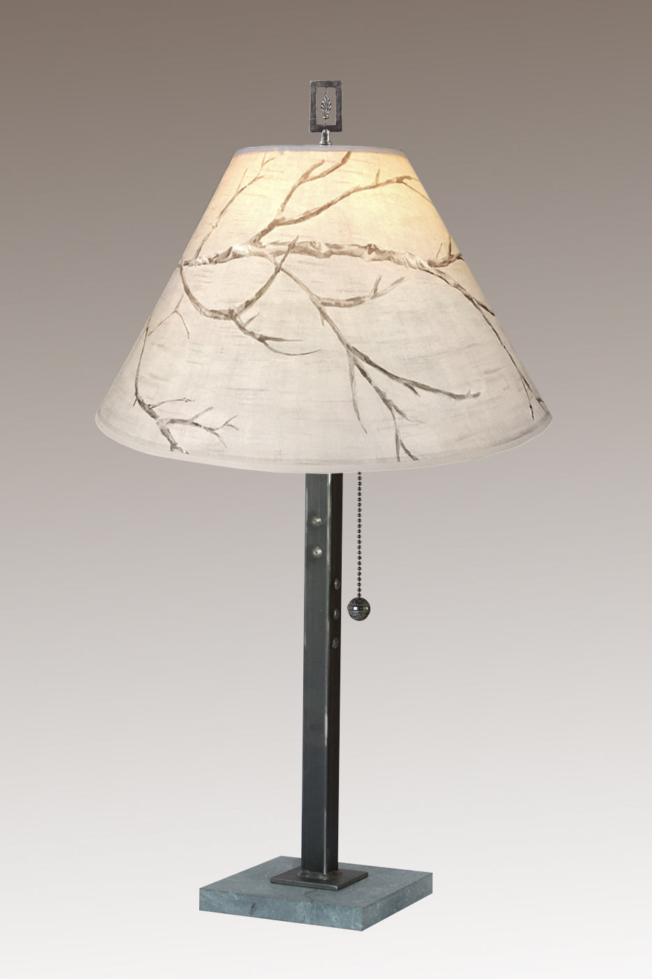Janna Ugone &amp; Co Table Lamps Steel Table Lamp with Medium Conical Shade in Sweeping Branch