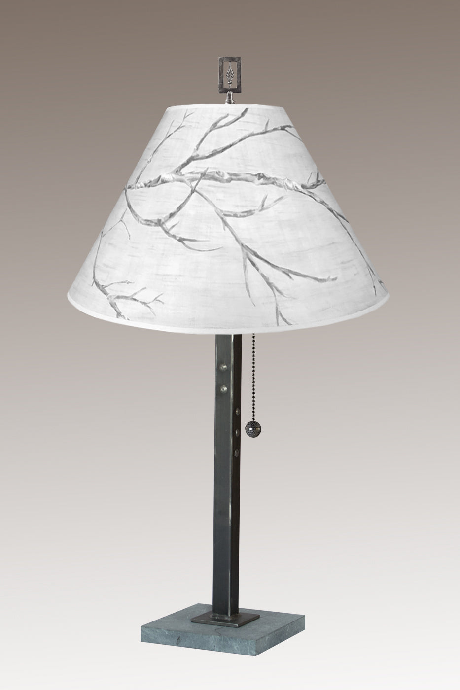 Janna Ugone &amp; Co Table Lamps Steel Table Lamp with Medium Conical Shade in Sweeping Branch