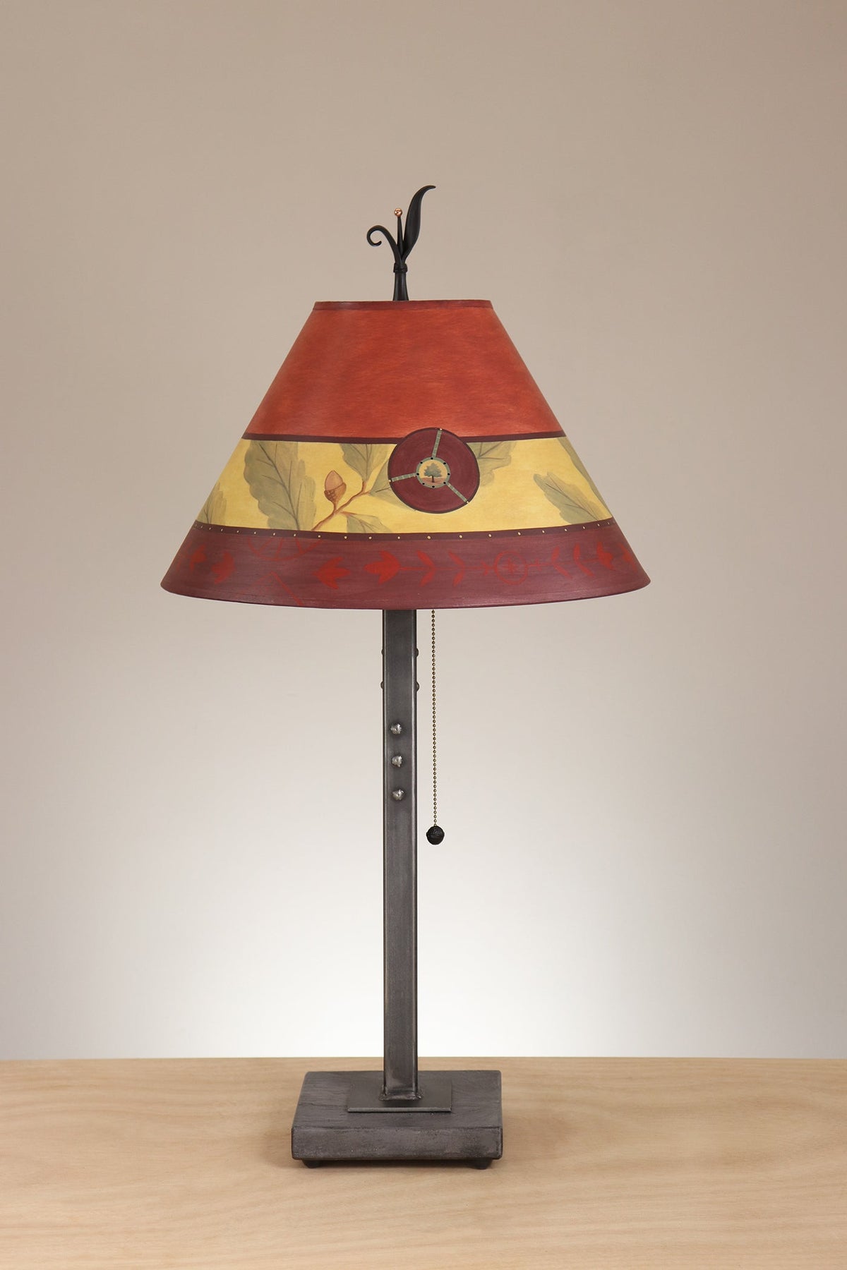 Janna Ugone &amp; Co Table Lamp Steel Table Lamp with Medium Conical Shade in Tapestry Oak in Cinnamon