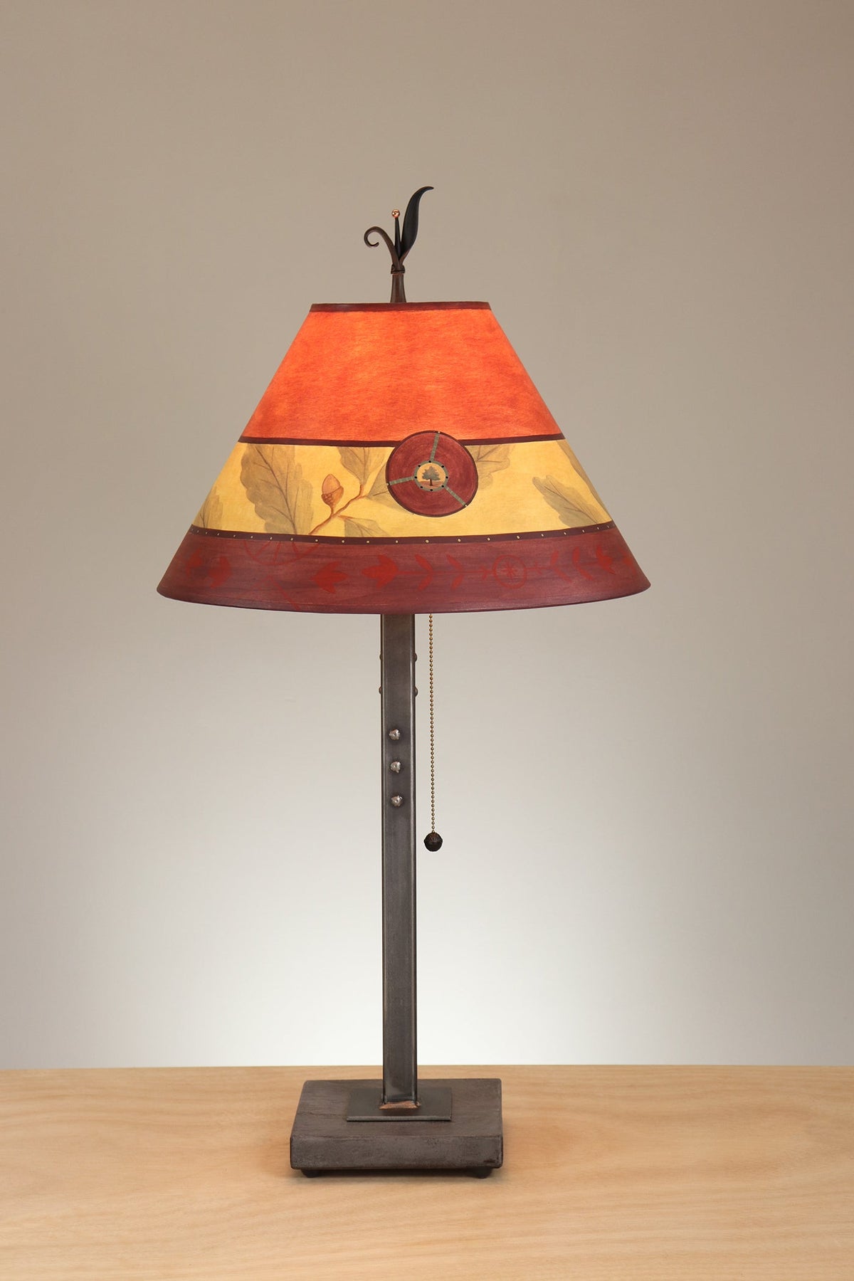 Janna Ugone &amp; Co Table Lamp Steel Table Lamp with Medium Conical Shade in Tapestry Oak in Cinnamon