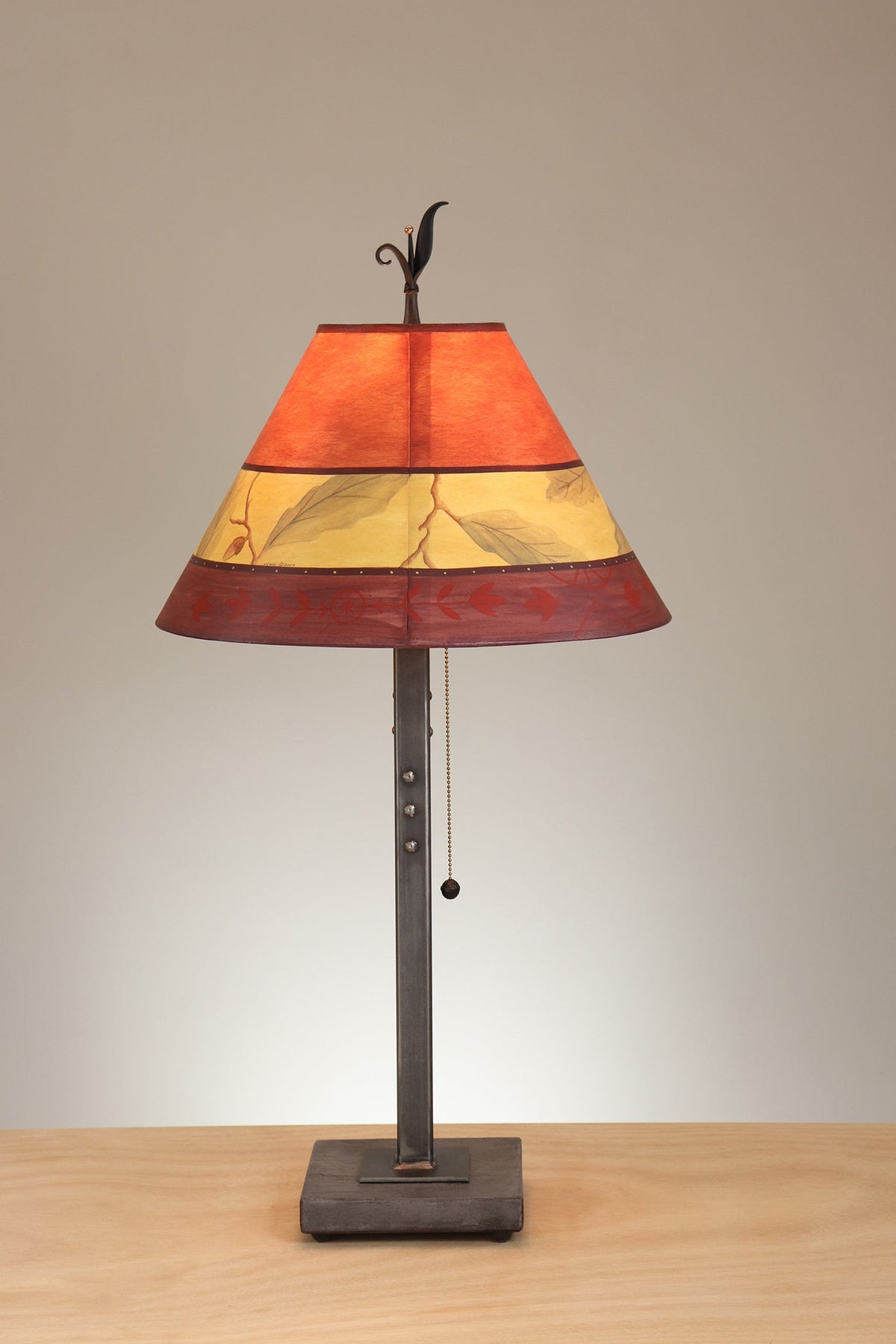 Janna Ugone &amp; Co Table Lamp Steel Table Lamp with Medium Conical Shade in Tapestry Oak in Cinnamon