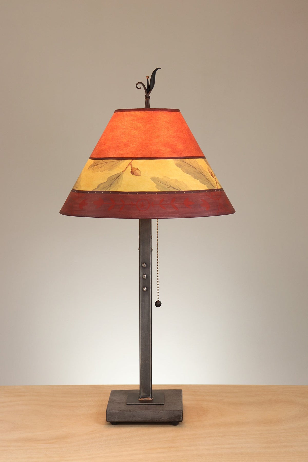 Janna Ugone &amp; Co Table Lamp Steel Table Lamp with Medium Conical Shade in Tapestry Oak in Cinnamon